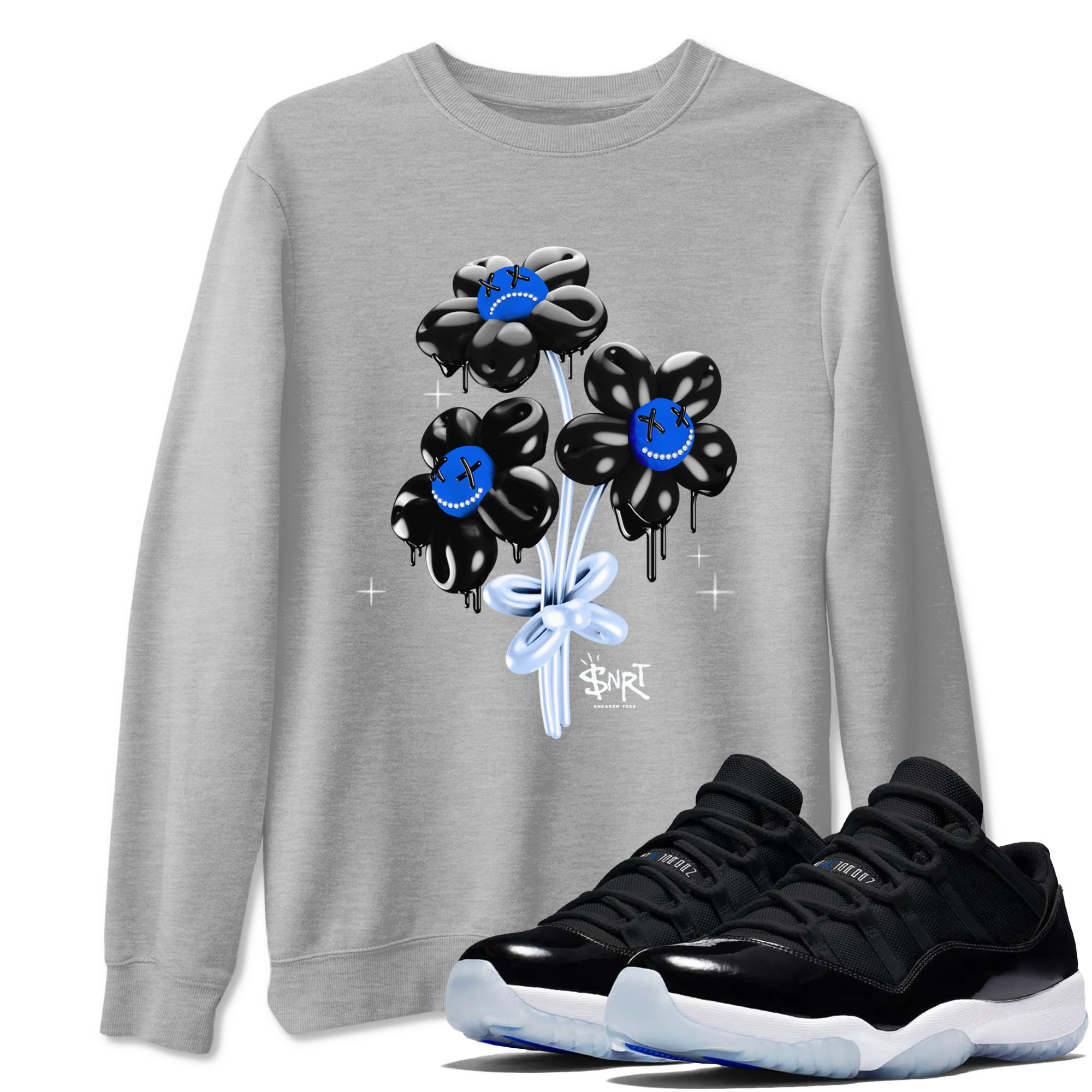 11s Black and Varsity Royal shirt to match jordans Balloon Bouquet sneaker tees AJ11 Black and Varsity Royal Drip Gear Zone unisex cotton Heather Grey 1 crew neck shirt