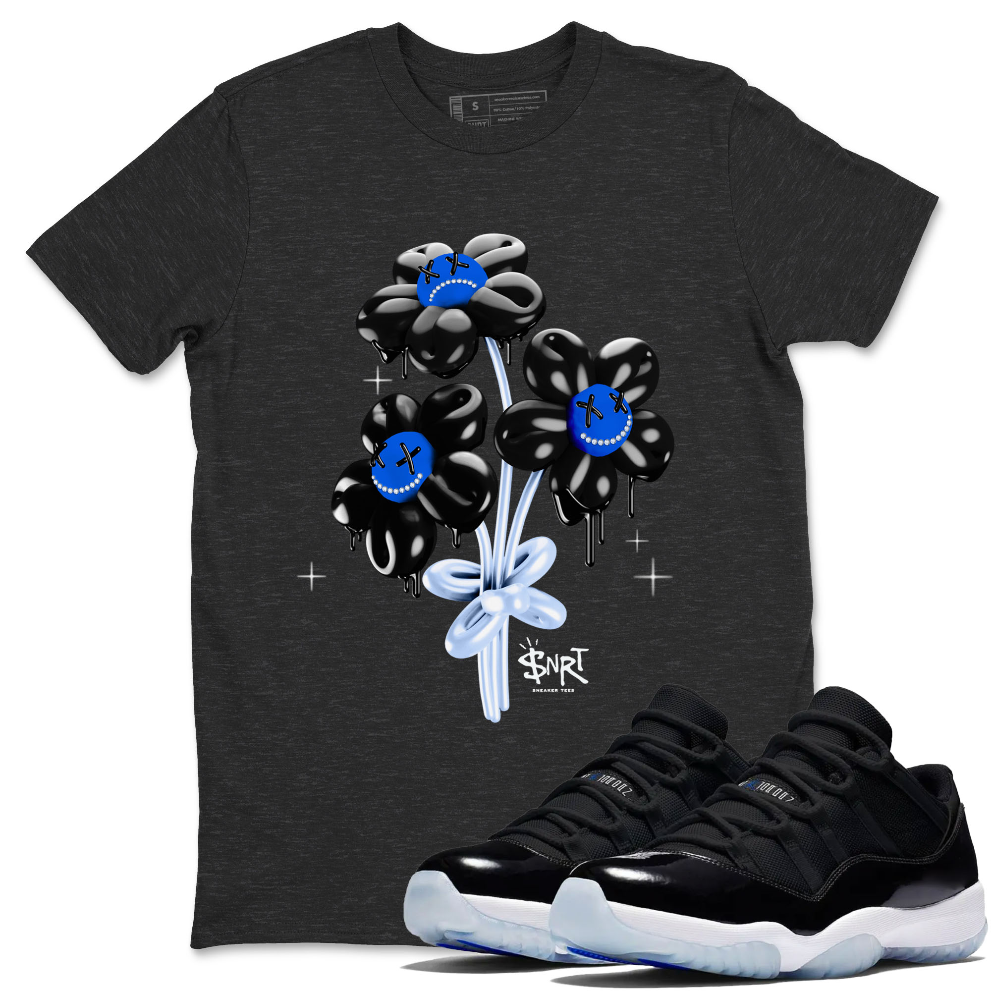 11s Black and Varsity Royal shirt to match jordans Balloon Bouquet sneaker tees AJ11 Black and Varsity Royal Drip Gear Zone unisex cotton Charcoal Heather 1 crew neck shirt
