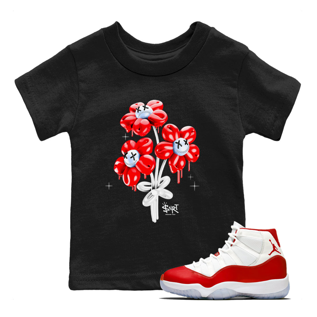11s Cherry shirts to match jordans Balloon Bouquet sneaker match tees Air Jordan 11 Retro Cherry match shoes to clothes Drip Gear Zone Youth Baby Black 1 tee