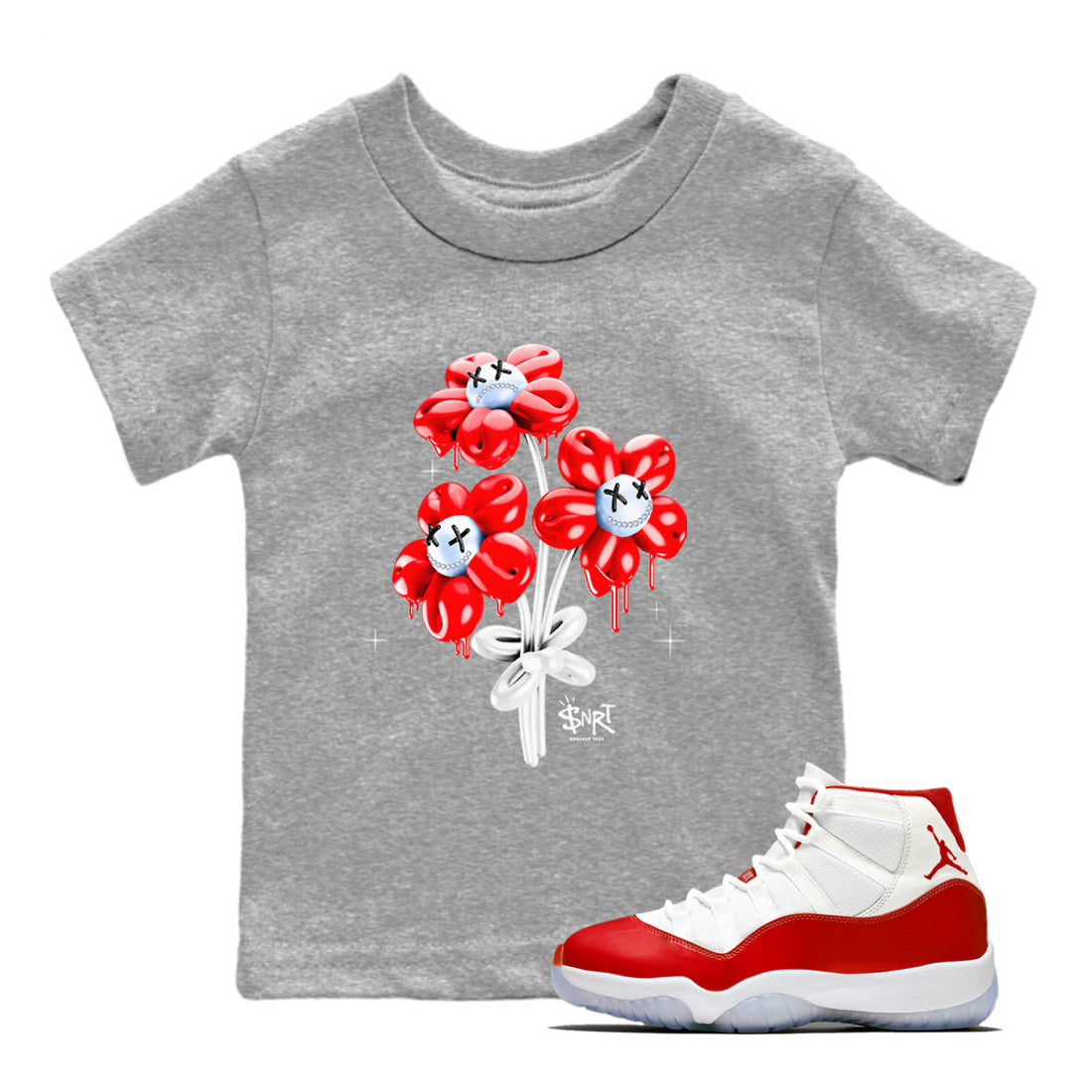 11s Cherry shirts to match jordans Balloon Bouquet sneaker match tees Air Jordan 11 Retro Cherry match shoes to clothes Drip Gear Zone Youth Baby Heather Grey 1 tee