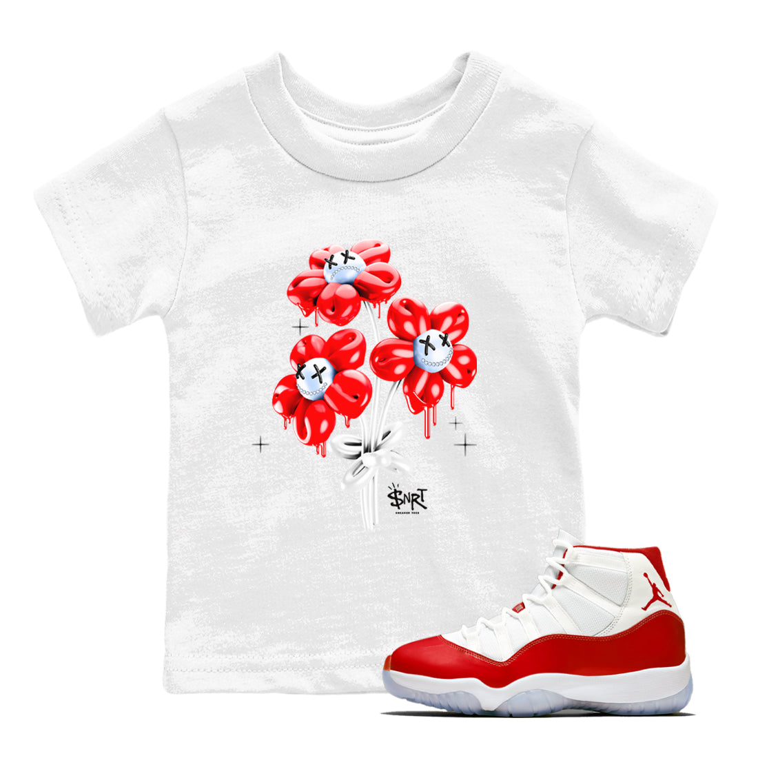 11s Cherry shirts to match jordans Balloon Bouquet sneaker match tees Air Jordan 11 Retro Cherry match shoes to clothes Drip Gear Zone Youth Baby White 1 tee