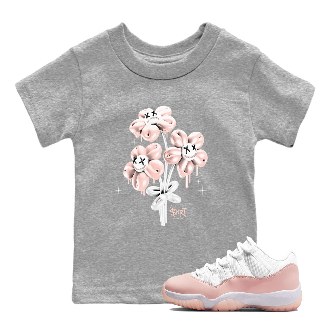 11s Legend Pink shirt to match jordans Balloon Bouquet sneaker tees Air Jordan 11 Legend Pink Drip Gear Zone baby toddler Heather Grey 1 cotton Shirt