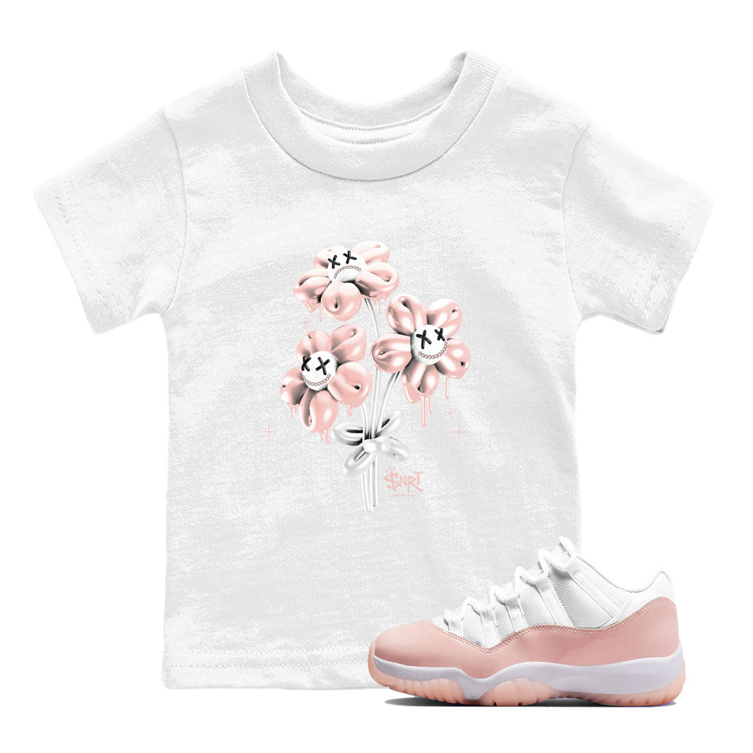 11s Legend Pink shirt to match jordans Balloon Bouquet sneaker tees Air Jordan 11 Legend Pink Drip Gear Zone baby toddler White 1 cotton Shirt