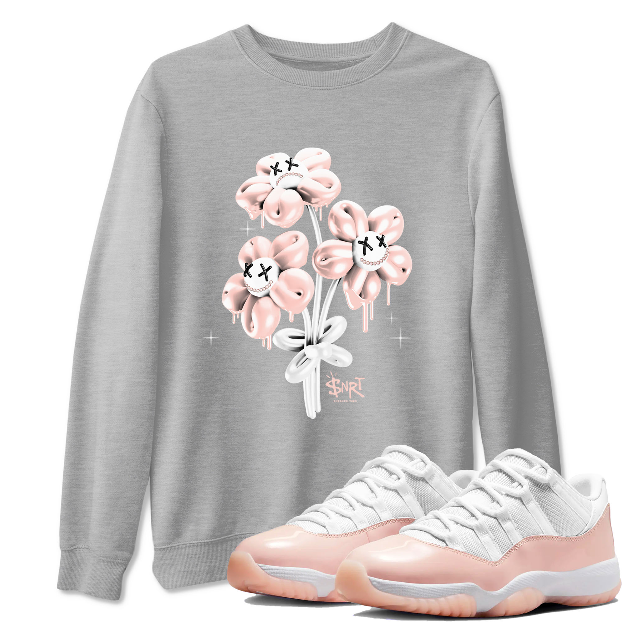 11s Legend Pink shirt to match jordans Balloon Bouquet sneaker tees Air Jordan 11 Legend Pink Drip Gear Zone unisex cotton Heather Grey 1 crew neck shirt