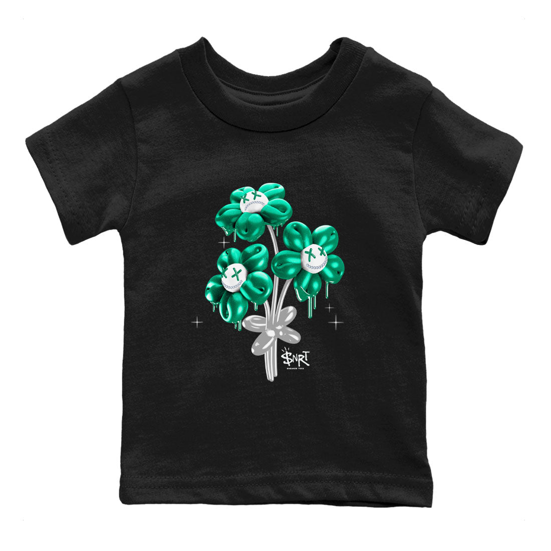 4s Oxidized Green shirts to match jordans Balloon Bouquet sneaker match tees Air Jordan 4 Oxidized Green Drip Gear Zone streetwear brand Baby and Youth Black 2 cotton tee