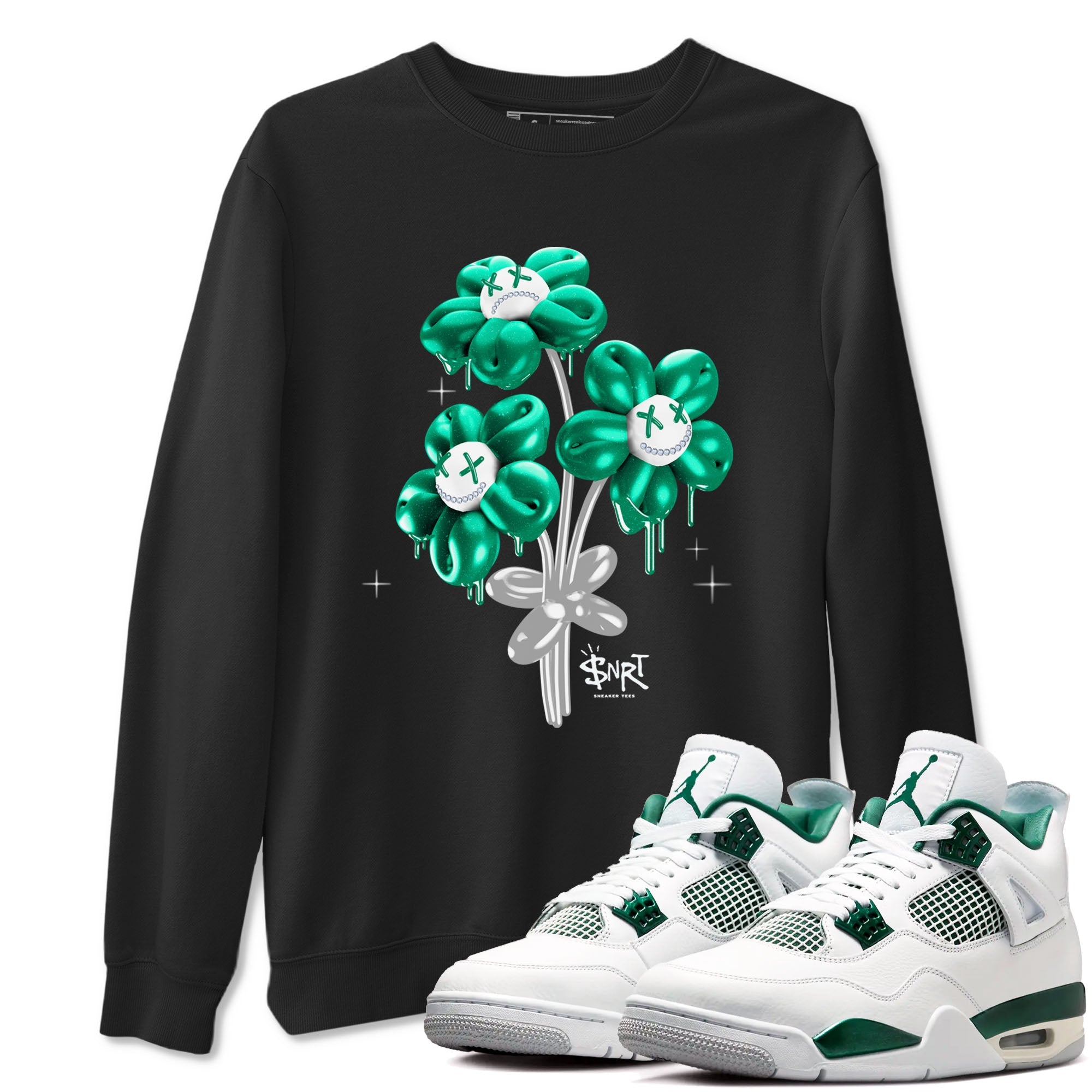 4s Oxidized Green shirts to match jordans Balloon Bouquet sneaker match tees Air Jordan 4 Oxidized Green Drip Gear Zone streetwear brand Black 1 unisex cotton tee