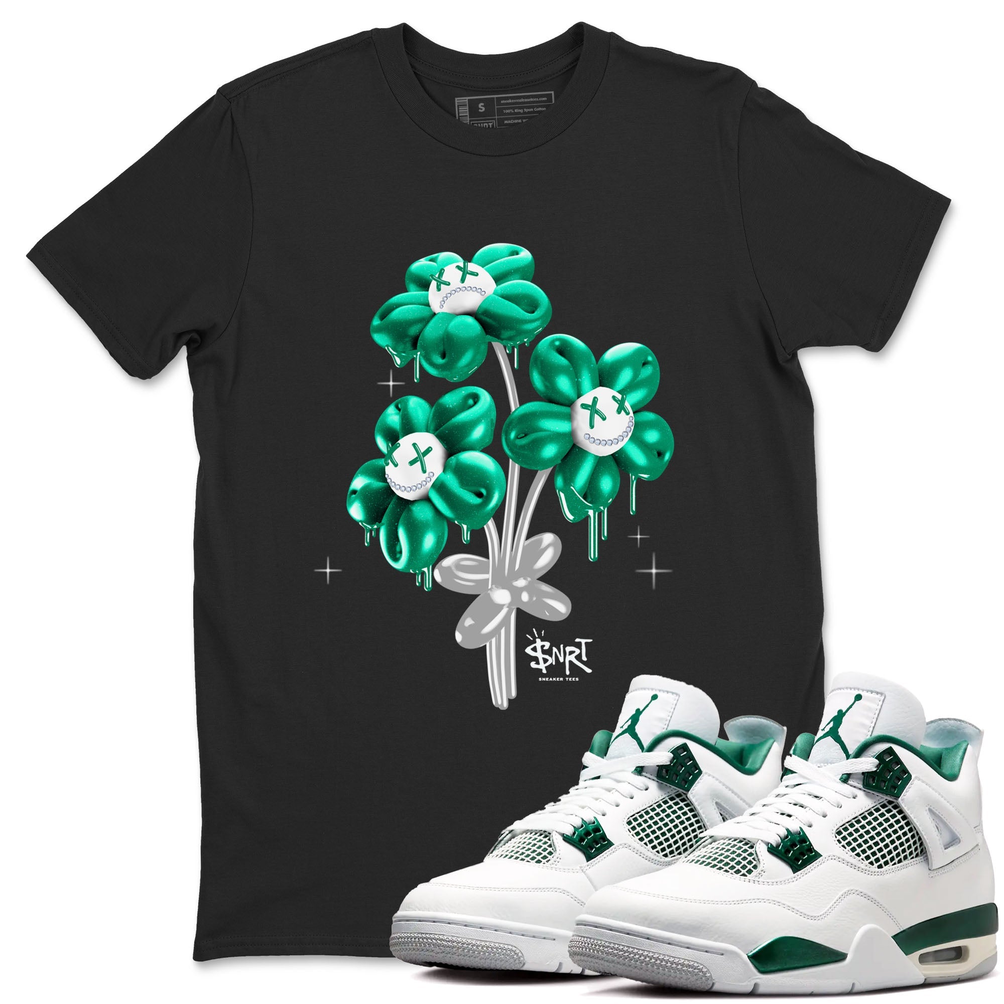 4s Oxidized Green shirts to match jordans Balloon Bouquet sneaker match tees Air Jordan 4 Oxidized Green Drip Gear Zone streetwear brand Black 1 unisex cotton tee