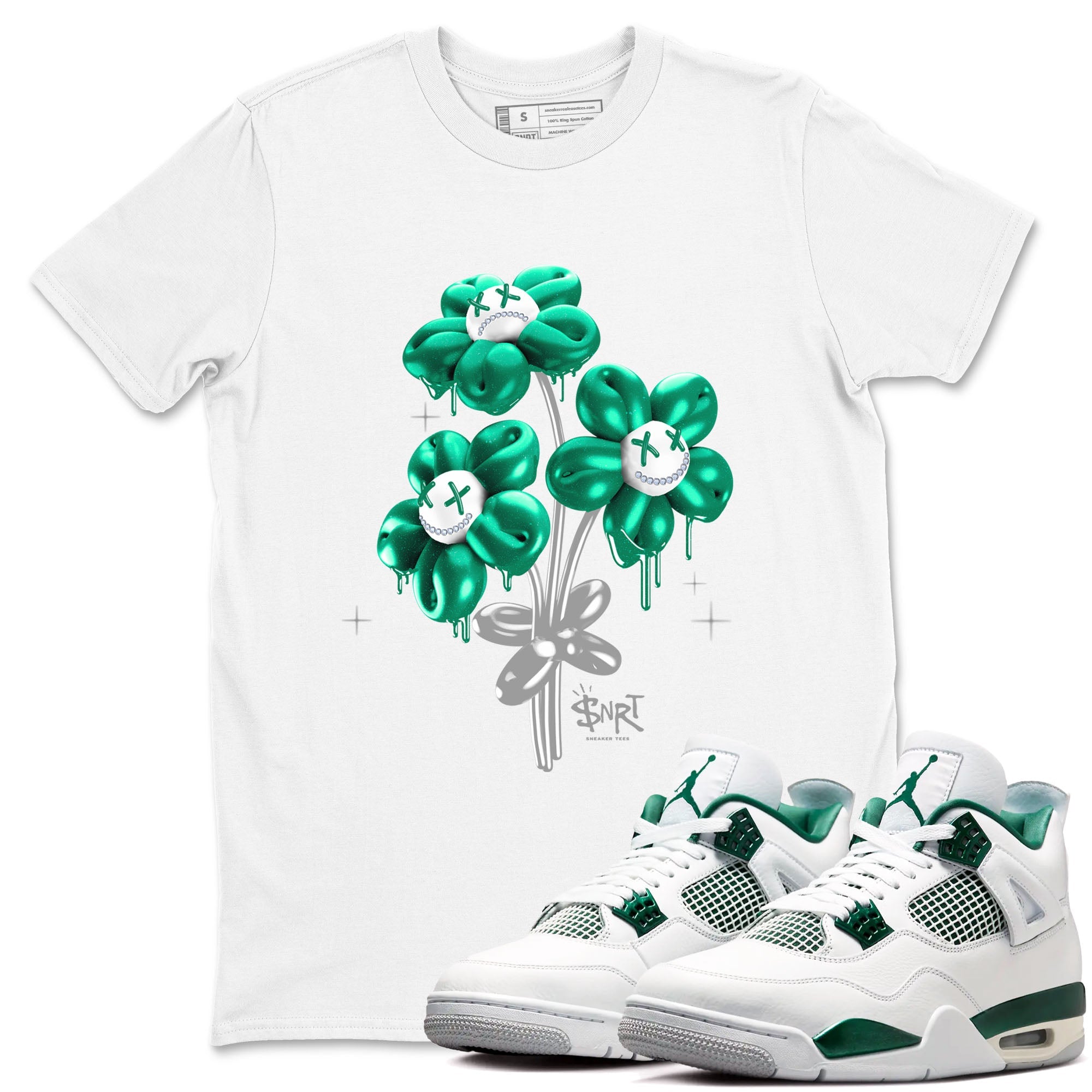 4s Oxidized Green shirts to match jordans Balloon Bouquet sneaker match tees Air Jordan 4 Oxidized Green Drip Gear Zone streetwear brand White 1 unisex cotton tee