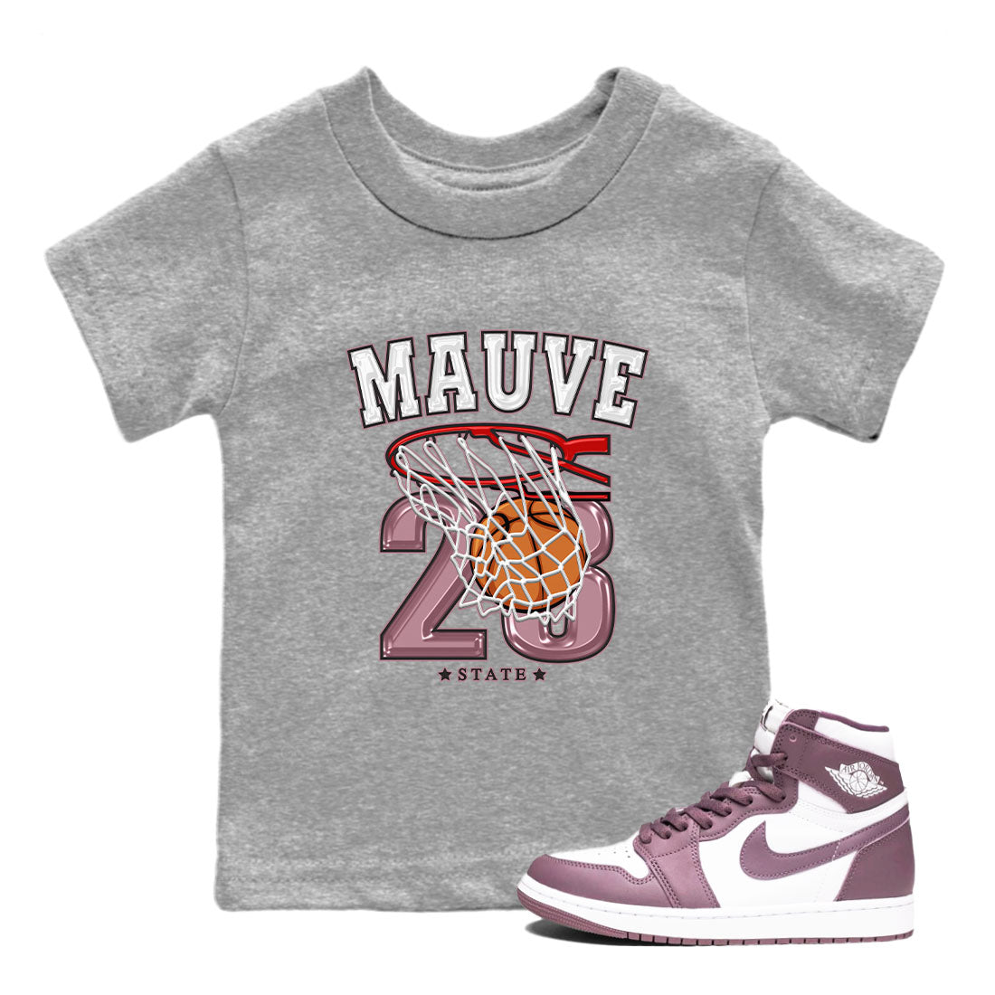 Air Jordan 1 Mauve shirt to match jordans Basketball sneaker tees AJ1 Mauve Drip Gear Zone Sneaker Matching Clothing Brand Baby Toddler Heather Grey 1 T-Shirt