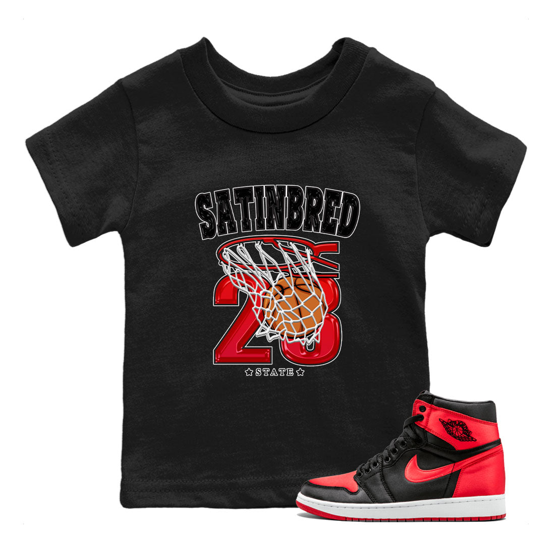 Air Jordan 1 Satin Bred shirt to match jordans Basketball sneaker tees AJ1 Retro Satin Bred Drip Gear Zone Sneaker Matching Clothing Brand Baby Toddler Black 1 T-Shirt