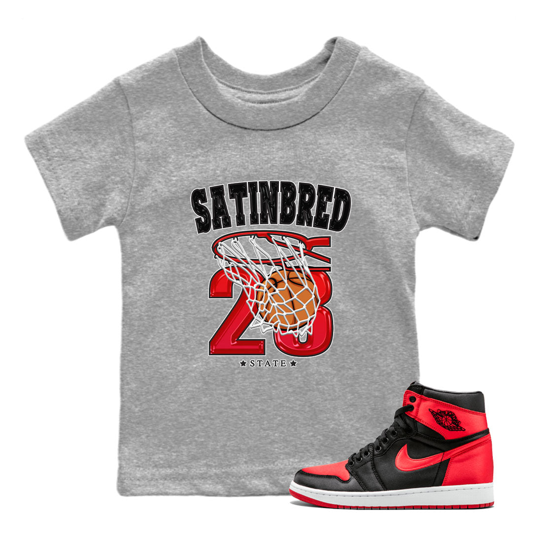 Air Jordan 1 Satin Bred shirt to match jordans Basketball sneaker tees AJ1 Retro Satin Bred Drip Gear Zone Sneaker Matching Clothing Brand Baby Toddler Heather Grey 1 T-Shirt