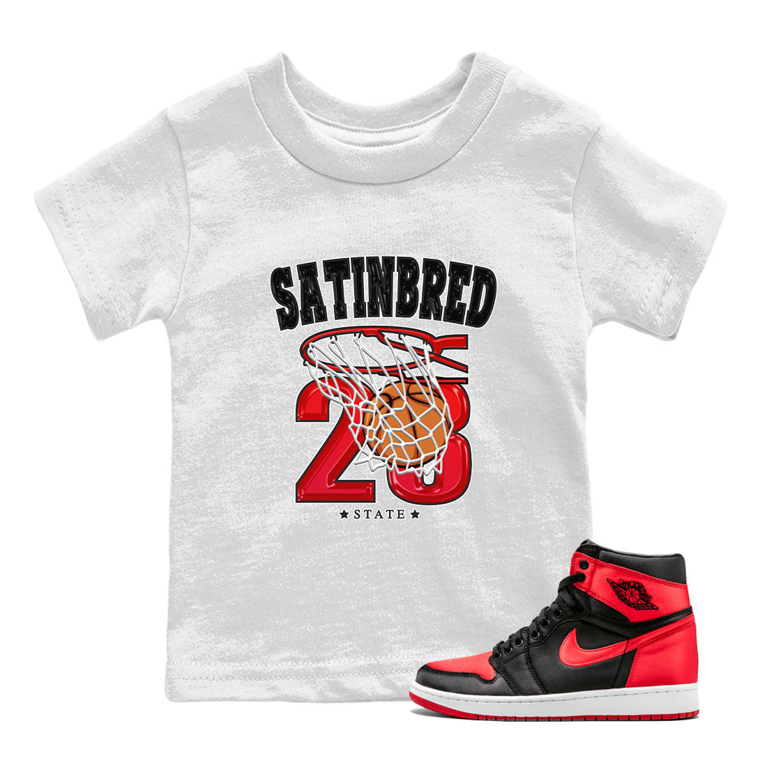 Air Jordan 1 Satin Bred shirt to match jordans Basketball sneaker tees AJ1 Retro Satin Bred Drip Gear Zone Sneaker Matching Clothing Brand Baby Toddler White 1 T-Shirt