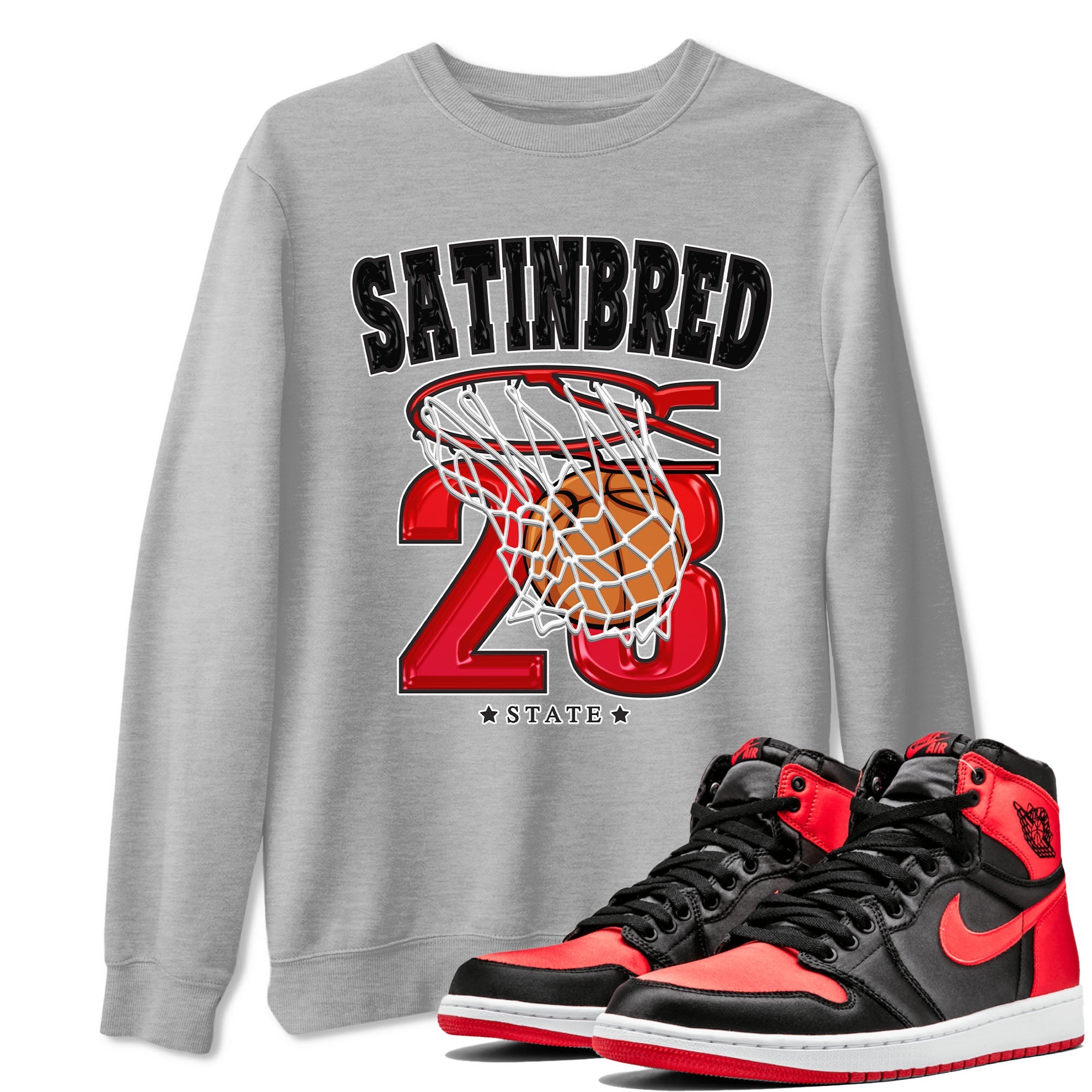 Air Jordan 1 Satin Bred shirt to match jordans Basketball sneaker tees AJ1 Retro Satin Bred Drip Gear Zone Sneaker Matching Clothing Brand Unisex Sneaker Tee Heather Grey 1 T-Shirt