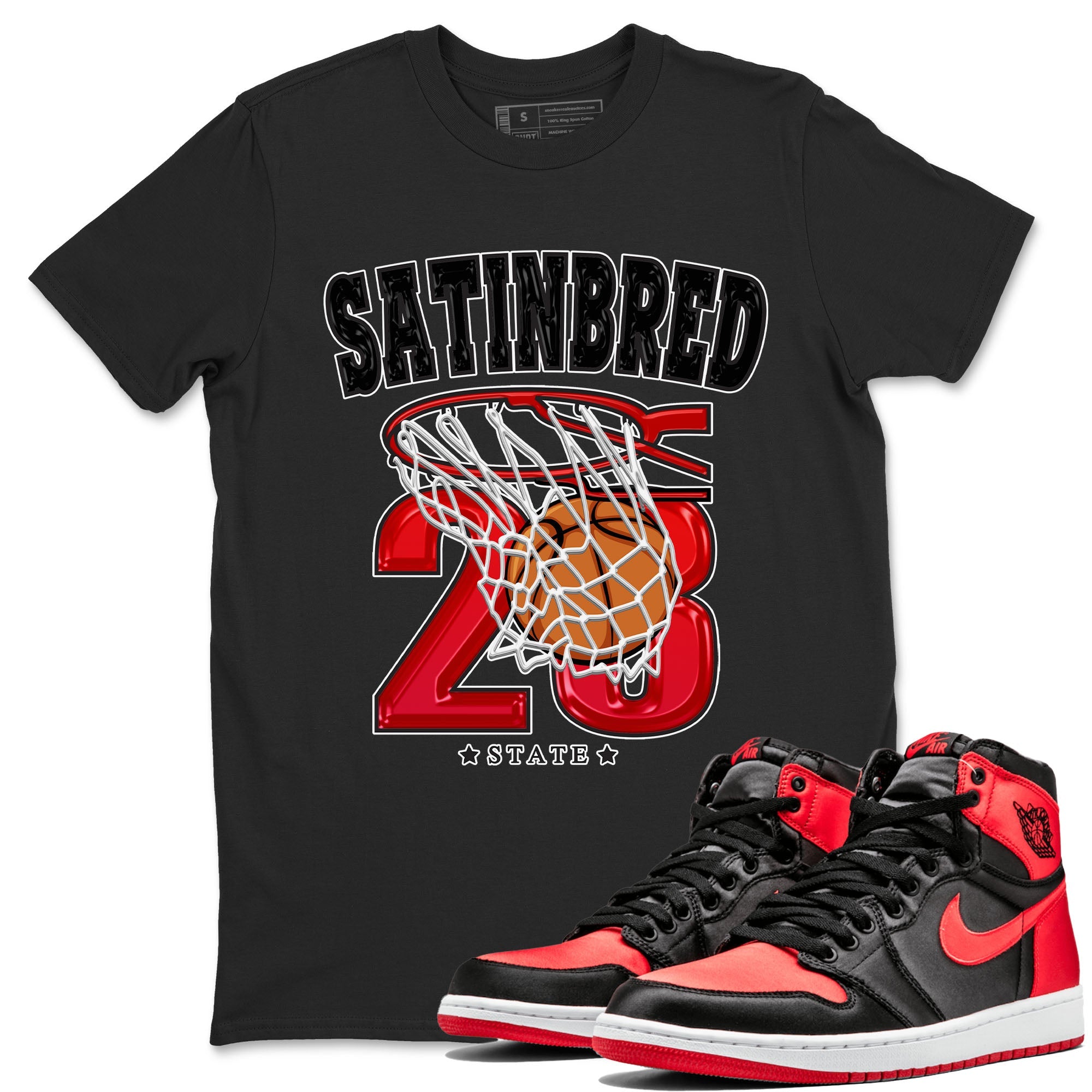Air Jordan 1 Satin Bred shirt to match jordans Basketball sneaker tees AJ1 Retro Satin Bred Drip Gear Zone Sneaker Matching Clothing Brand Unisex Sneaker Tee Black 1 T-Shirt