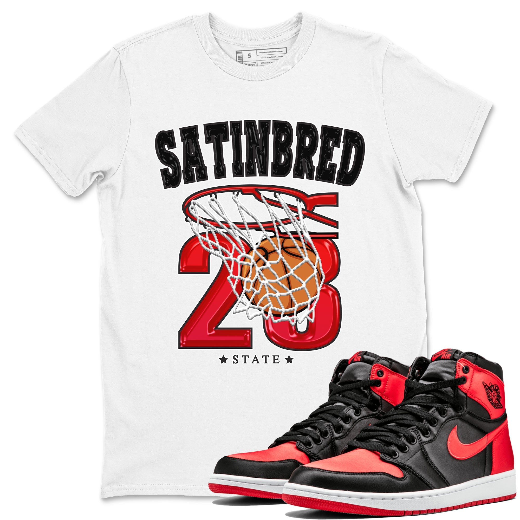 Air Jordan 1 Satin Bred shirt to match jordans Basketball sneaker tees AJ1 Retro Satin Bred Drip Gear Zone Sneaker Matching Clothing Brand Unisex Sneaker Tee White 1 T-Shirt