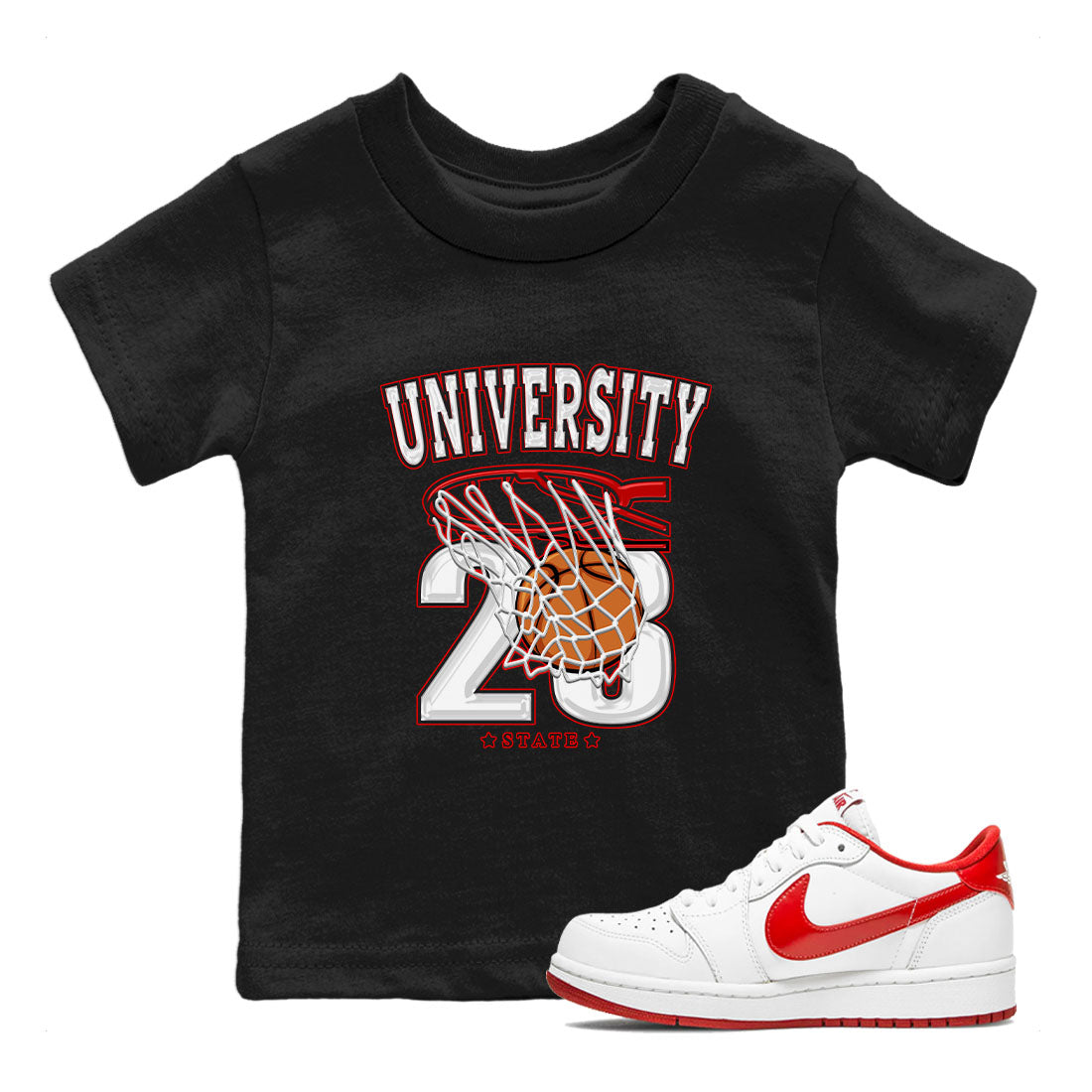 1s Low University Red shirt to match jordans Basketball sneaker tees Air Jordan 1 University Red Drip Gear Zone Sneaker Matching Clothing Brand Baby Toddler Black 1 T-Shirt