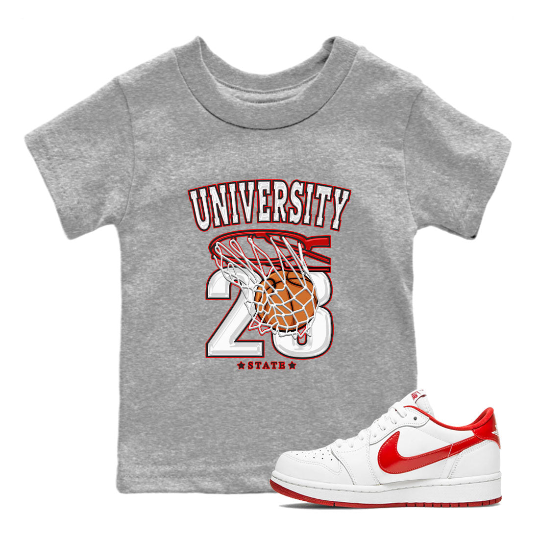 1s Low University Red shirt to match jordans Basketball sneaker tees Air Jordan 1 University Red Drip Gear Zone Sneaker Matching Clothing Brand Baby Toddler Heather Grey 1 T-Shirt