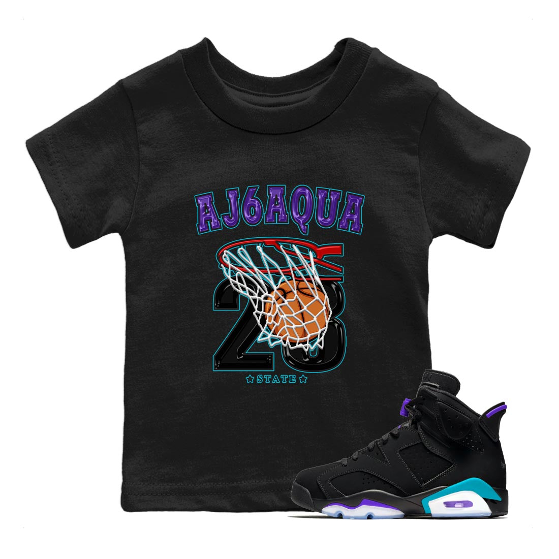 AJ6 Aqua shirt to match jordans Basketball sneaker release tees Air Jordan 6 Aqua Drip Gear Zone Baby Toddler Black 1 T-Shirt