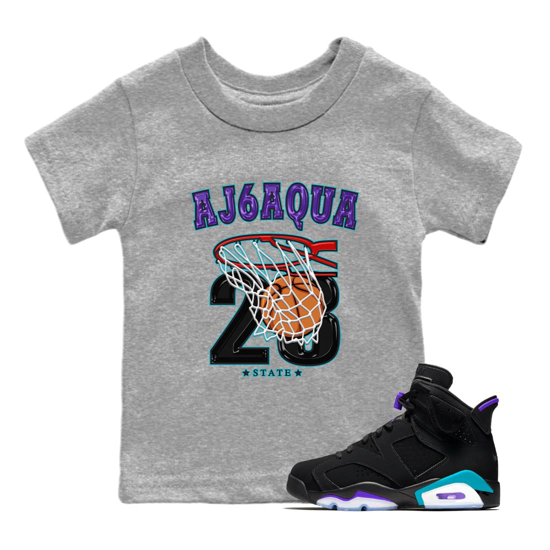 AJ6 Aqua shirt to match jordans Basketball sneaker release tees Air Jordan 6 Aqua Drip Gear Zone Baby Toddler Heather Grey 1 T-Shirt