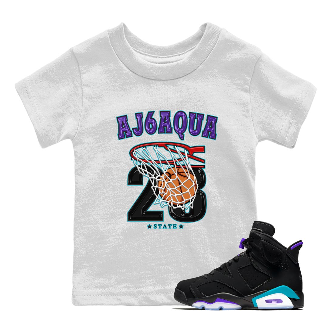 AJ6 Aqua shirt to match jordans Basketball sneaker release tees Air Jordan 6 Aqua Drip Gear Zone Baby Toddler White 1 T-Shirt