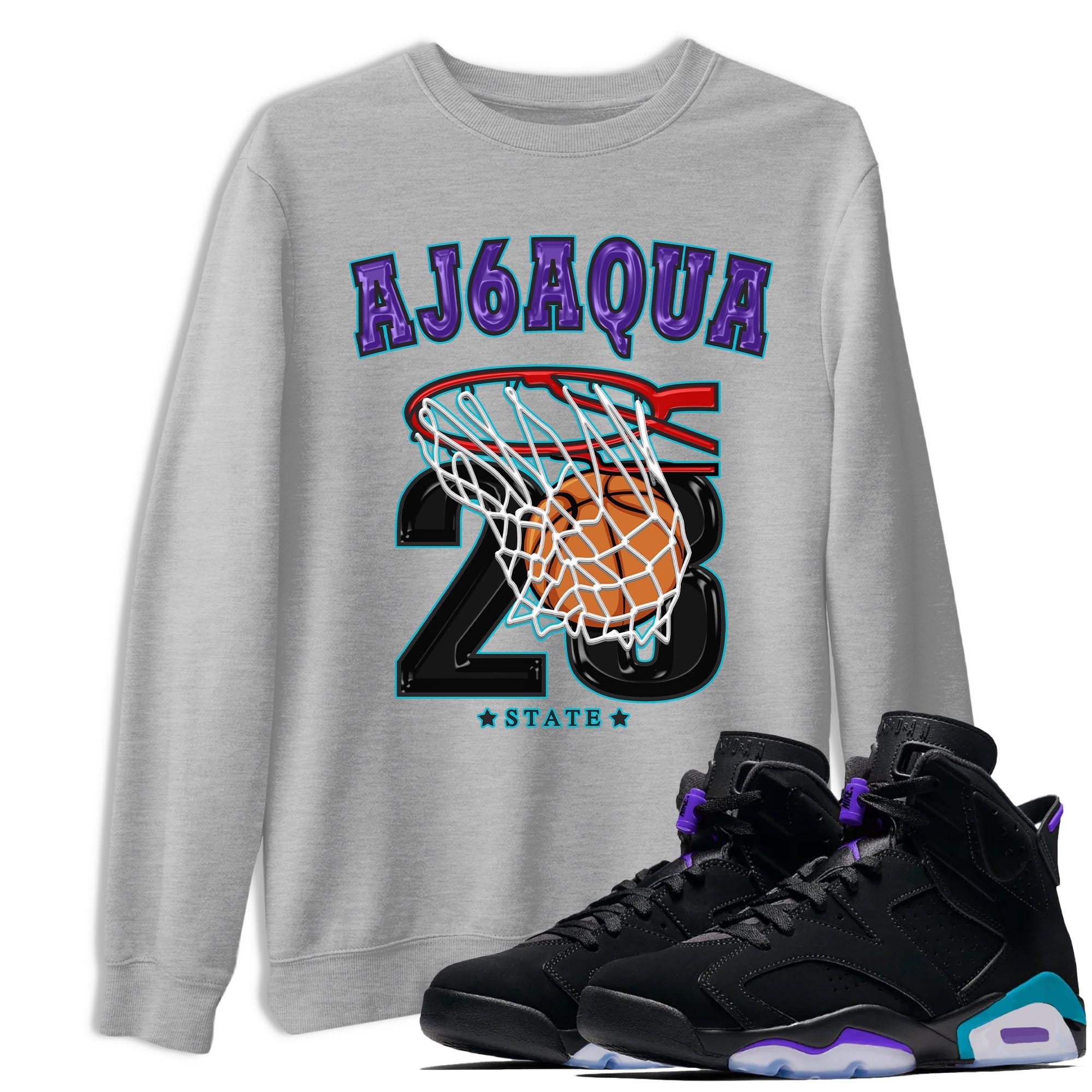 AJ6 Aqua shirt to match jordans Basketball sneaker release tees Air Jordan 6 Aqua Drip Gear Zone Unisex Streetwear Clothing Heather Grey 1 T-Shirt
