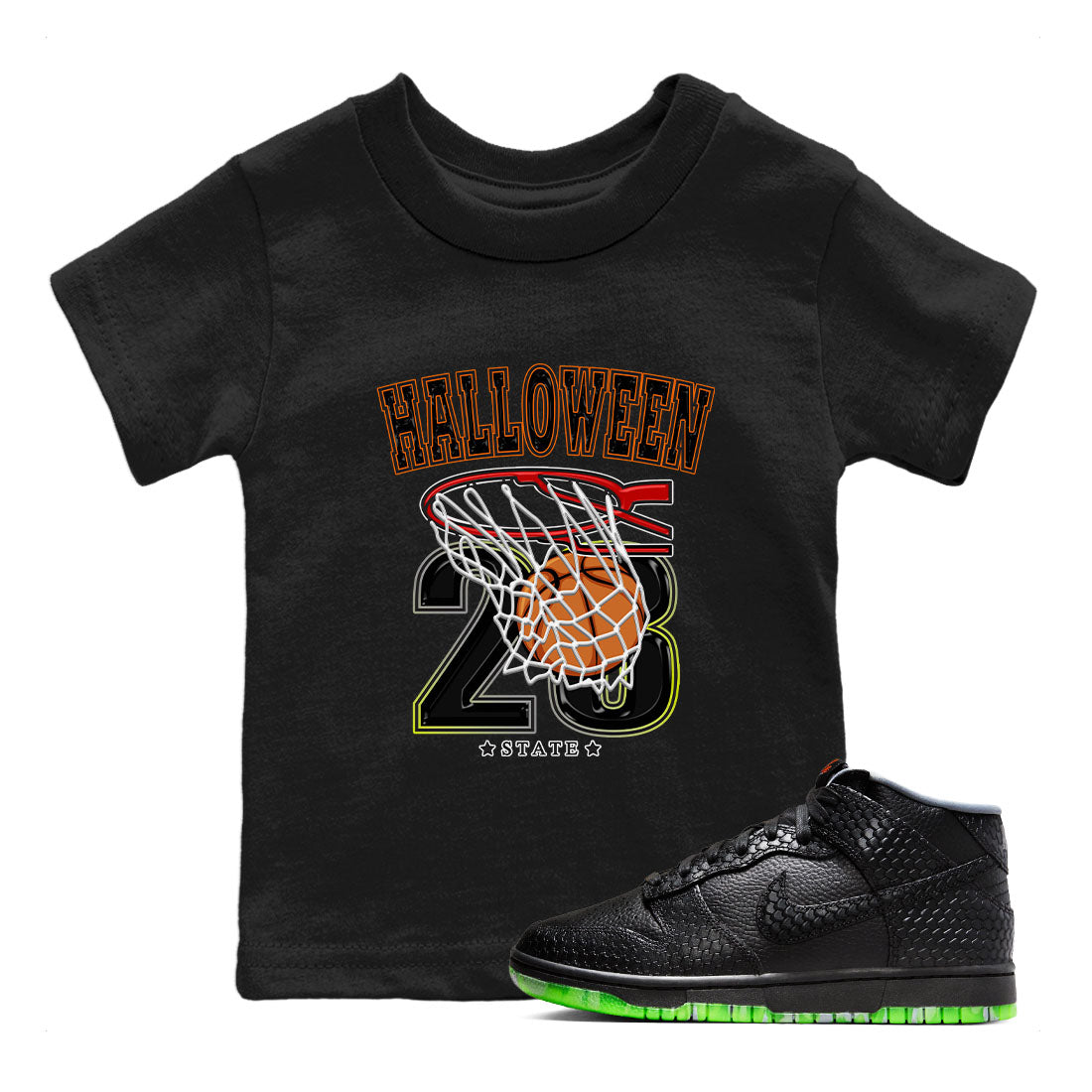 Nike Dunk Halloween shirt to match jordans Basketball sneaker tees Nike Dunk Mid Halloween Drip Gear Zone Sneaker Matching Clothing Brand Baby Toddler Black 1 T-Shirt