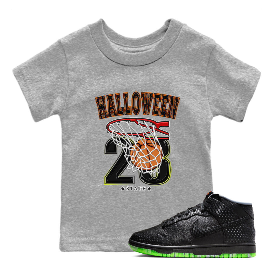 Nike Dunk Halloween shirt to match jordans Basketball sneaker tees Nike Dunk Mid Halloween Drip Gear Zone Sneaker Matching Clothing Brand Baby Toddler Heather Grey 1 T-Shirt