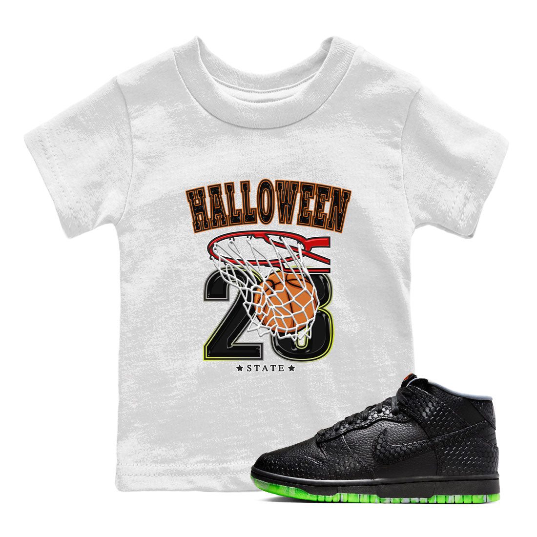 Nike Dunk Halloween shirt to match jordans Basketball sneaker tees Nike Dunk Mid Halloween Drip Gear Zone Sneaker Matching Clothing Brand Baby Toddler White 1 T-Shirt
