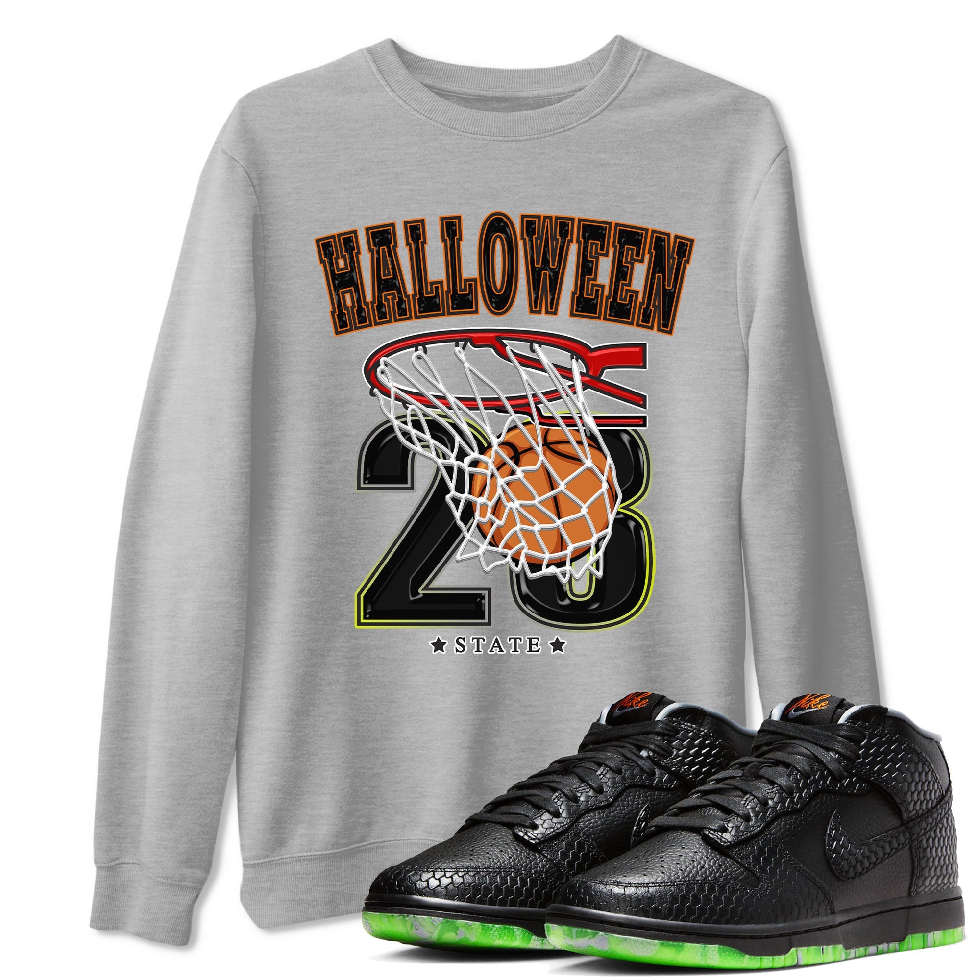 Nike Dunk Halloween shirt to match jordans Basketball sneaker tees Nike Dunk Mid Halloween Drip Gear Zone Sneaker Matching Clothing Brand Unisex Sneaker Tee Heather Grey 1 T-Shirt