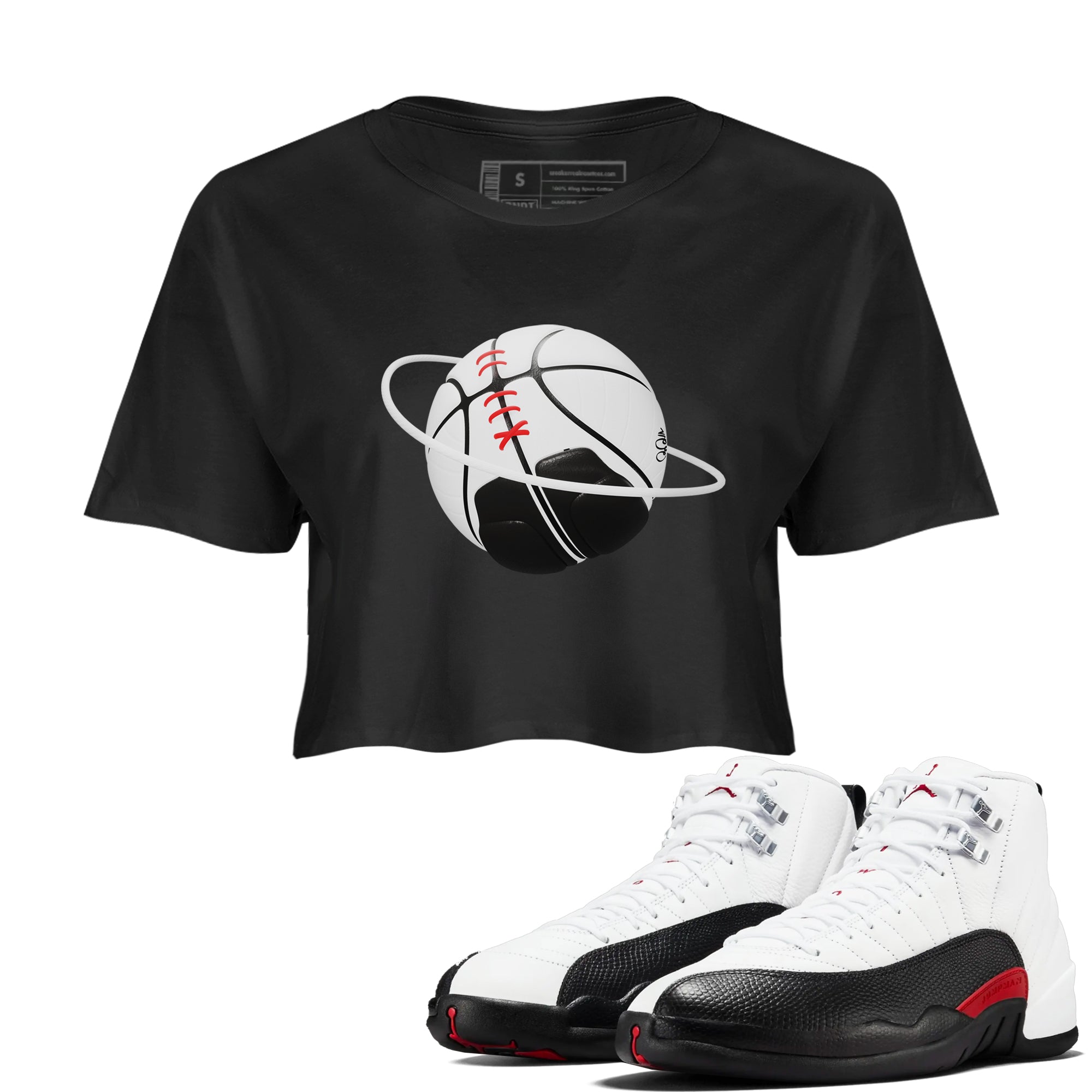 12s Taxi Flip shirts to match jordans Basketball Planet sneaker match tees Air Jordan 12 Taxi Flip Drip Gear Zone streetwear brand Black 1 crop tee