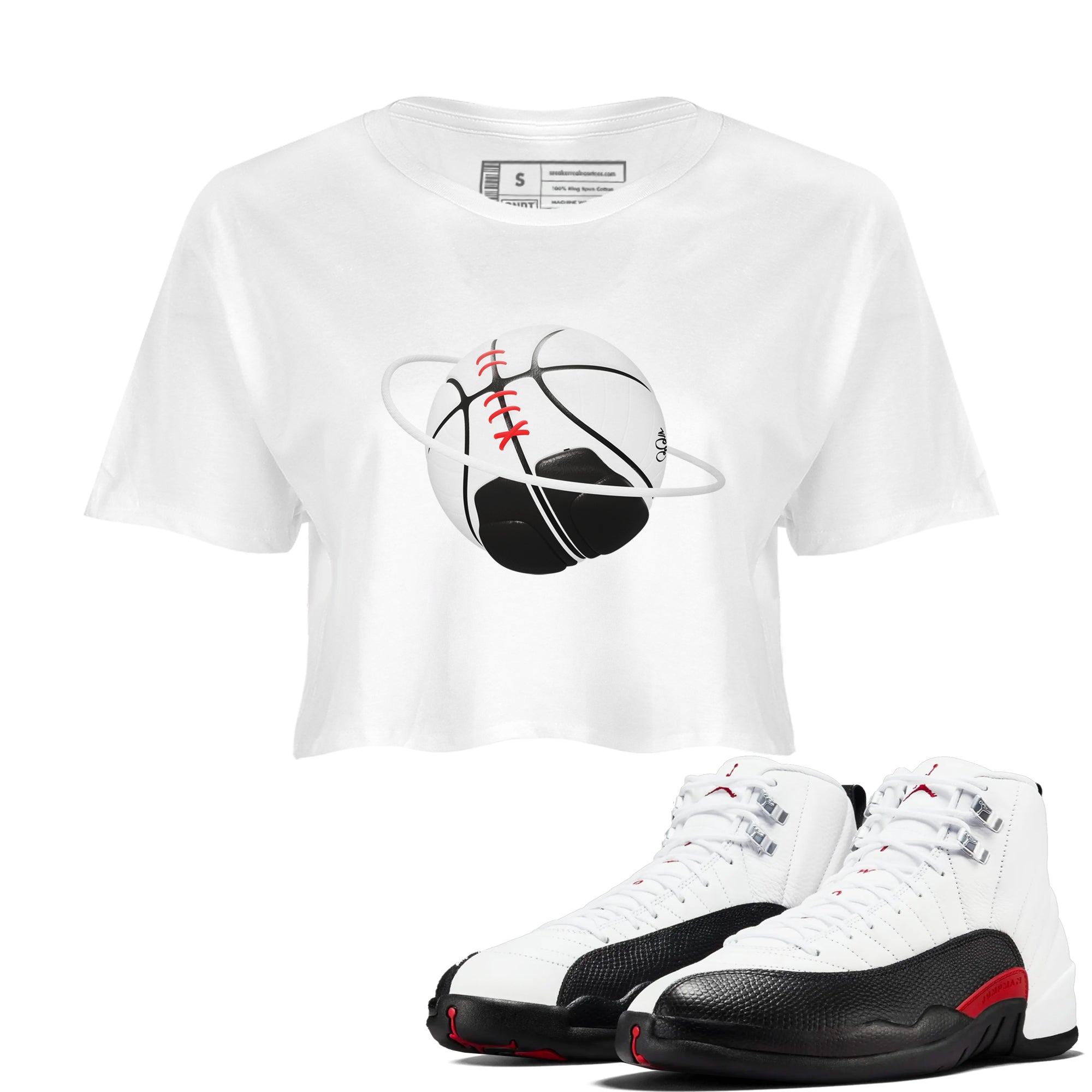 12s Taxi Flip shirts to match jordans Basketball Planet sneaker match tees Air Jordan 12 Taxi Flip Drip Gear Zone streetwear brand White 1 crop tee