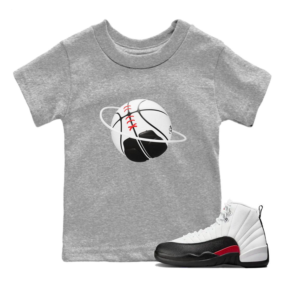 12s Taxi Flip shirts to match jordans Basketball Planet sneaker match tees Air Jordan 12 Taxi Flip Drip Gear Zone streetwear brand Baby and Youth Heather Grey 1 cotton tee