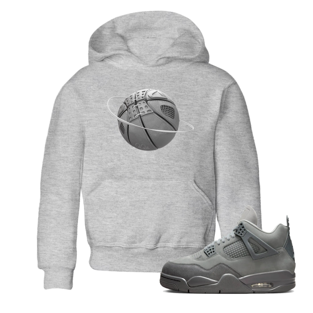 4s Wet Cement shirts to match jordans Basketball Planet sneaker match tees Air Jordan 4 SE Wet Cement Drip Gear Zone Youth Baby Heather Grey 1 crew neck shirts
