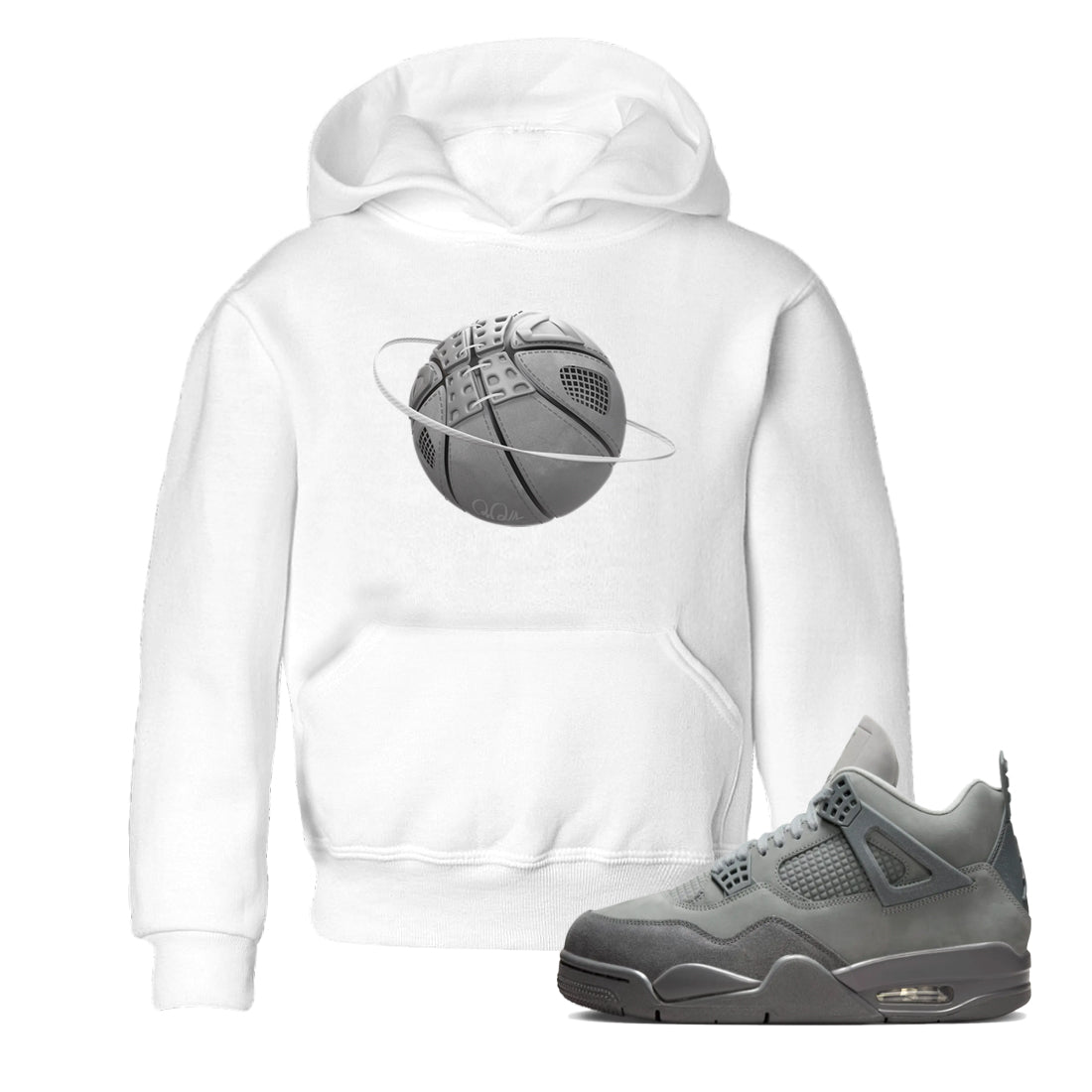 4s Wet Cement shirts to match jordans Basketball Planet sneaker match tees Air Jordan 4 SE Wet Cement Drip Gear Zone Youth Baby White 1 crew neck shirts