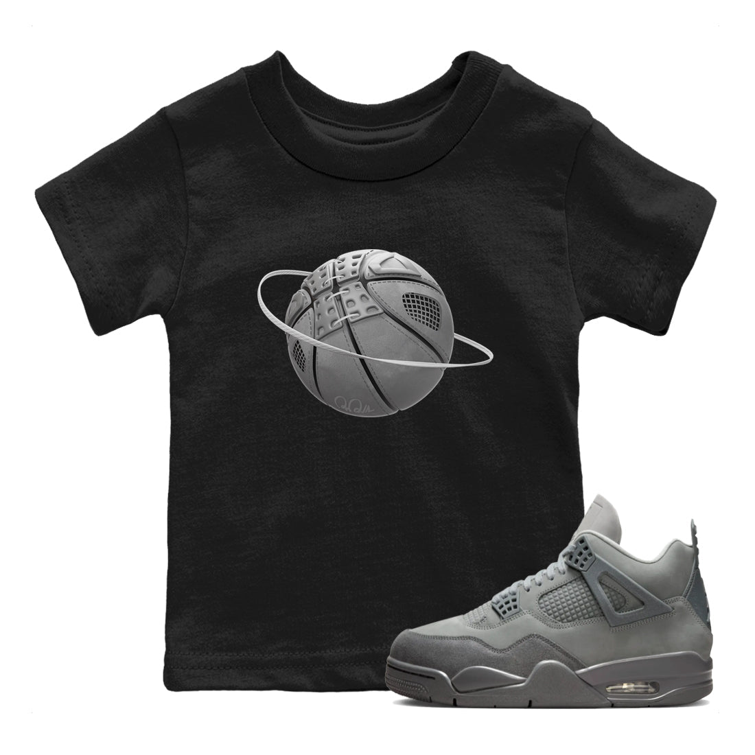 4s Wet Cement shirts to match jordans Basketball Planet sneaker match tees Air Jordan 4 SE Wet Cement Drip Gear Zone Youth Baby Black 1 crew neck shirts