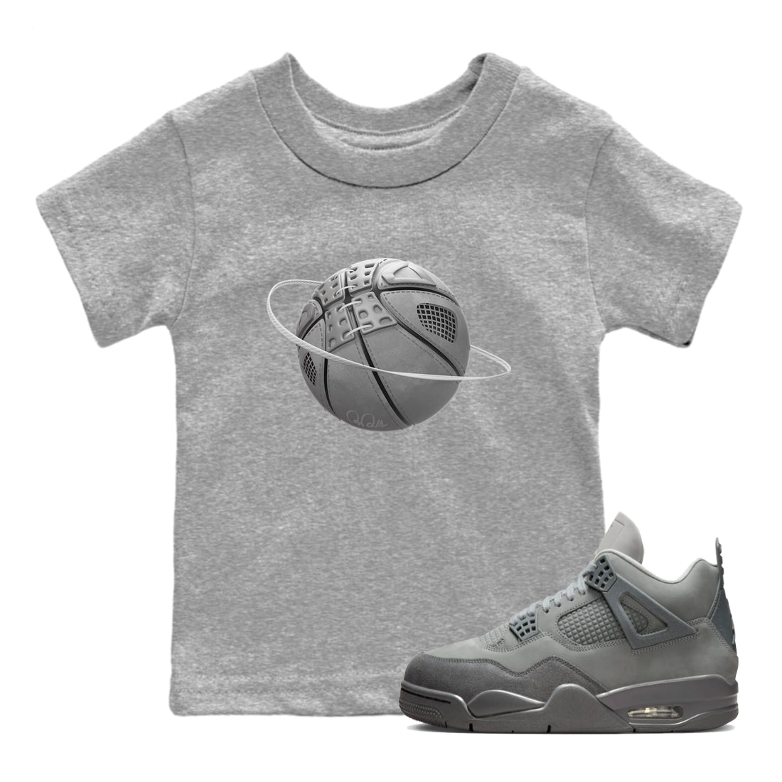 4s Wet Cement shirts to match jordans Basketball Planet sneaker match tees Air Jordan 4 SE Wet Cement Drip Gear Zone Youth Baby Heather Grey 1 crew neck shirts
