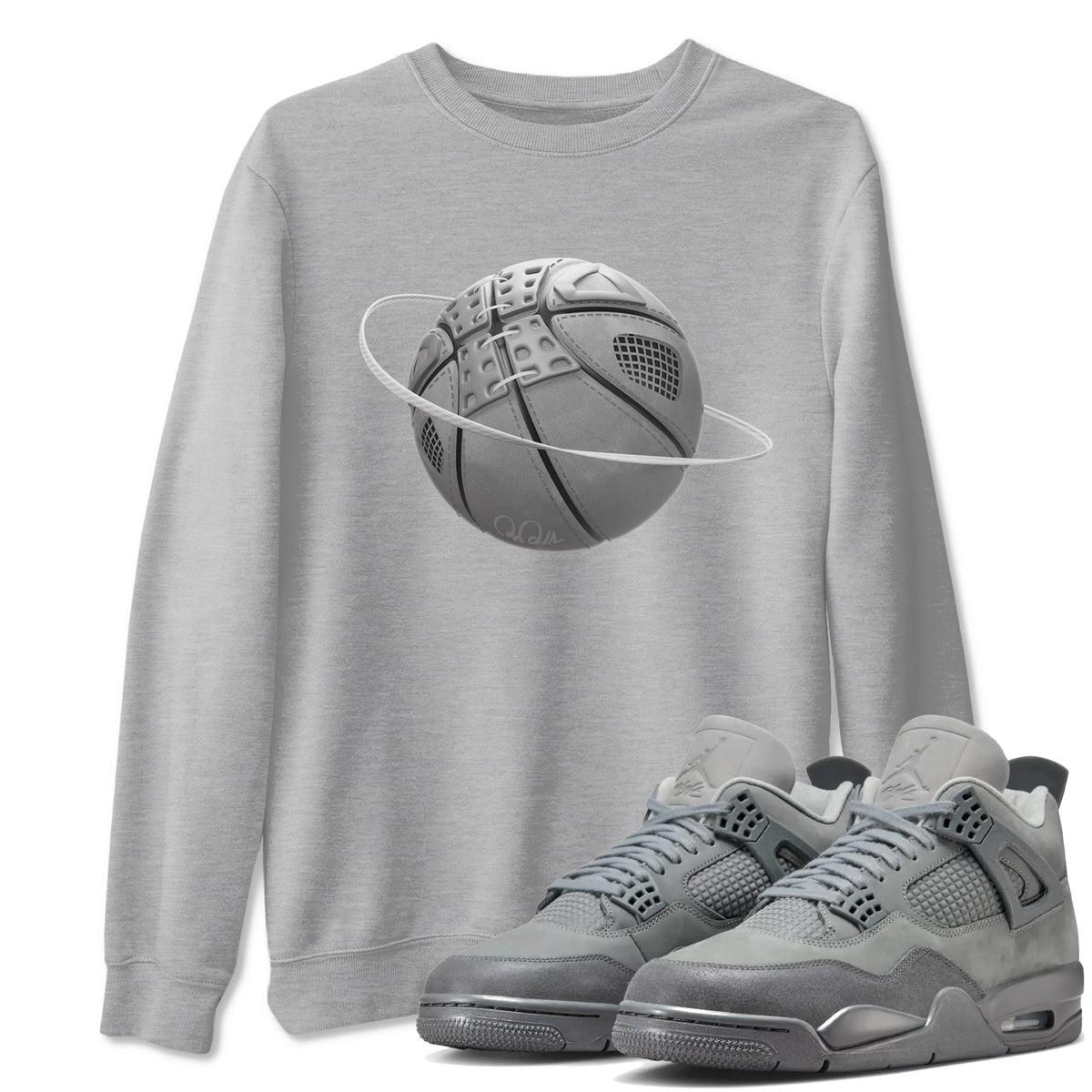 4s Wet Cement shirts to match jordans Basketball Planet sneaker match tees Air Jordan 4 SE Wet Cement Drip Gear Zone unisex cotton Heather Grey 1 crew neck shirts