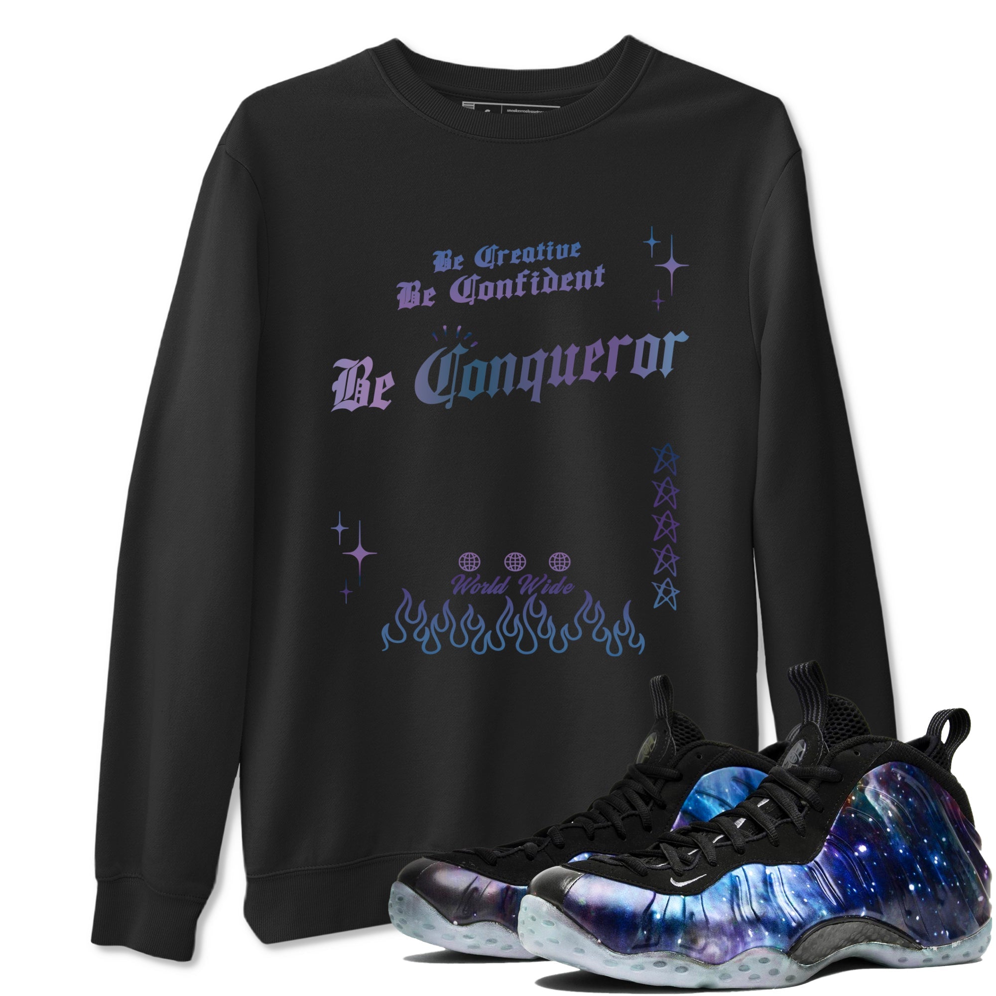 Foams One Galaxy shirts to match jordans Be Conqueror sneaker match tees Air Foamposite One Galaxy match shoes to clothes Drip Gear Zone unisex cotton Black 1 shirts