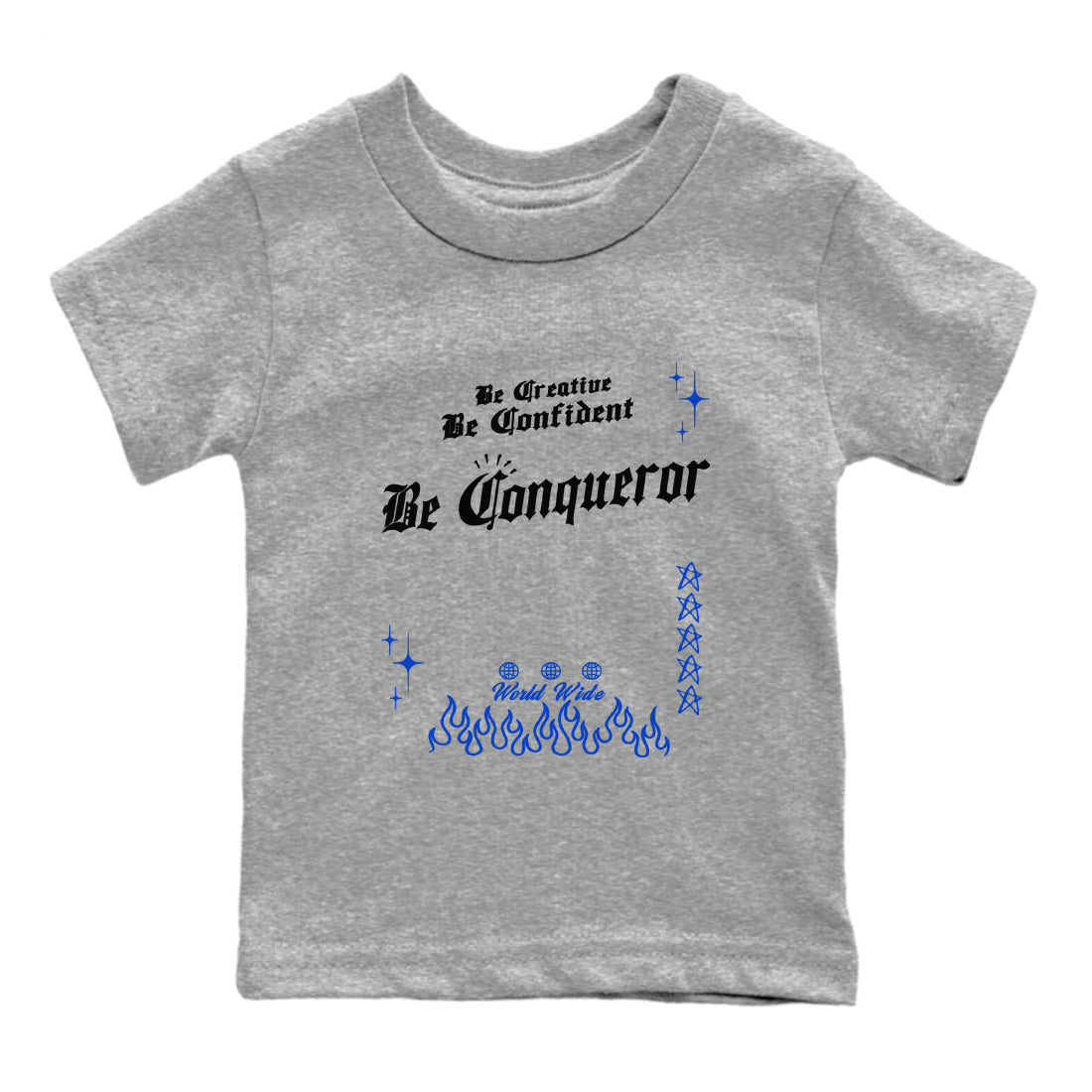 Foams One Royal shirts to match jordans Be Conqueror sneaker match tees Air Foamposite One Royal match shoes to clothes Drip Gear Zone Youth Baby Heather Grey 2 tee