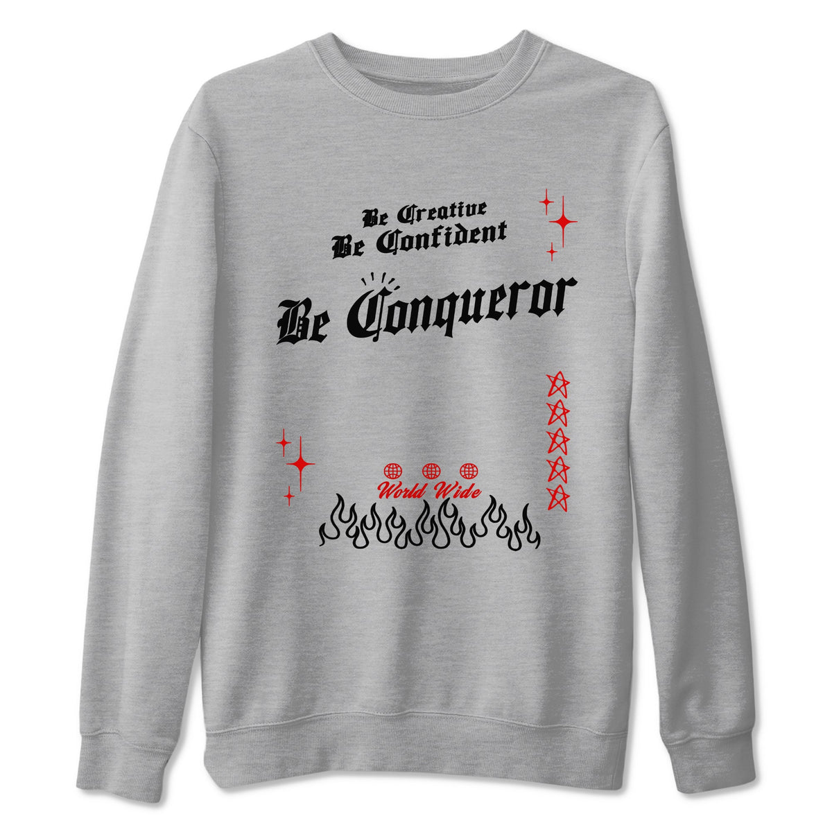 1s Black Toe Reimagined shirts to match jordans Be Conqueror sneaker match tees Air Jordan 1 Black Toe Reimagined match shoes to clothes Drip Gear Zone unisex cotton Heather Grey 2 shirts