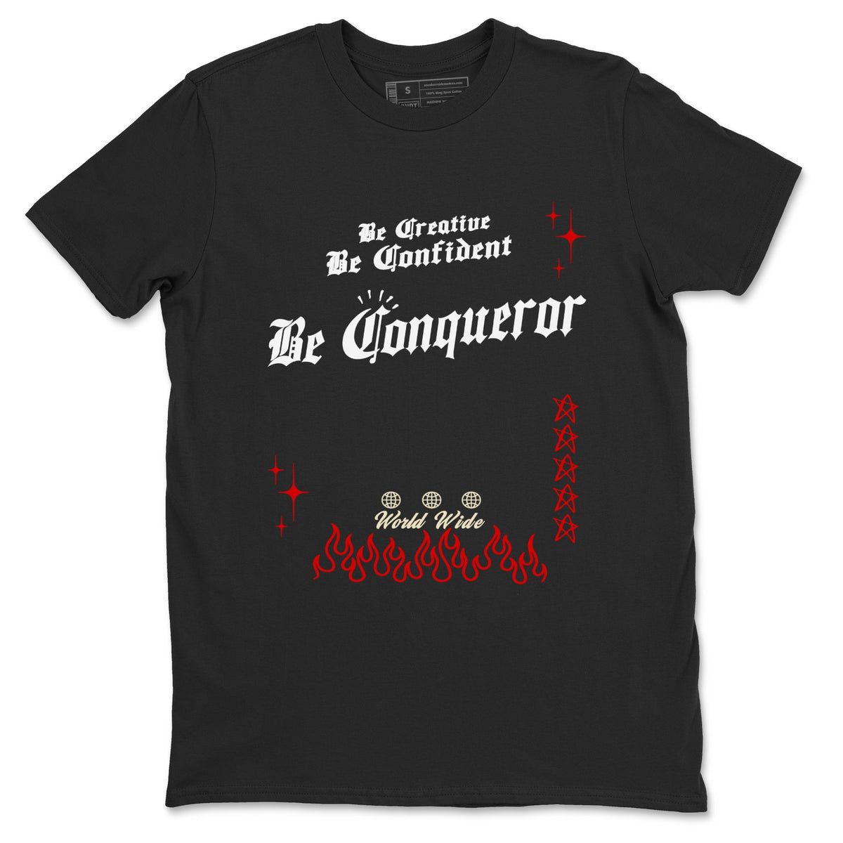 1s Black Toe Reimagined shirts to match jordans Be Conqueror sneaker match tees Air Jordan 1 Black Toe Reimagined match shoes to clothes Drip Gear Zone unisex cotton Black 2 shirts