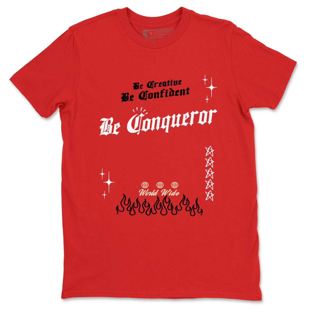 1s Black Toe Reimagined shirts to match jordans Be Conqueror sneaker match tees Air Jordan 1 Black Toe Reimagined match shoes to clothes Drip Gear Zone unisex cotton Red 2 shirts