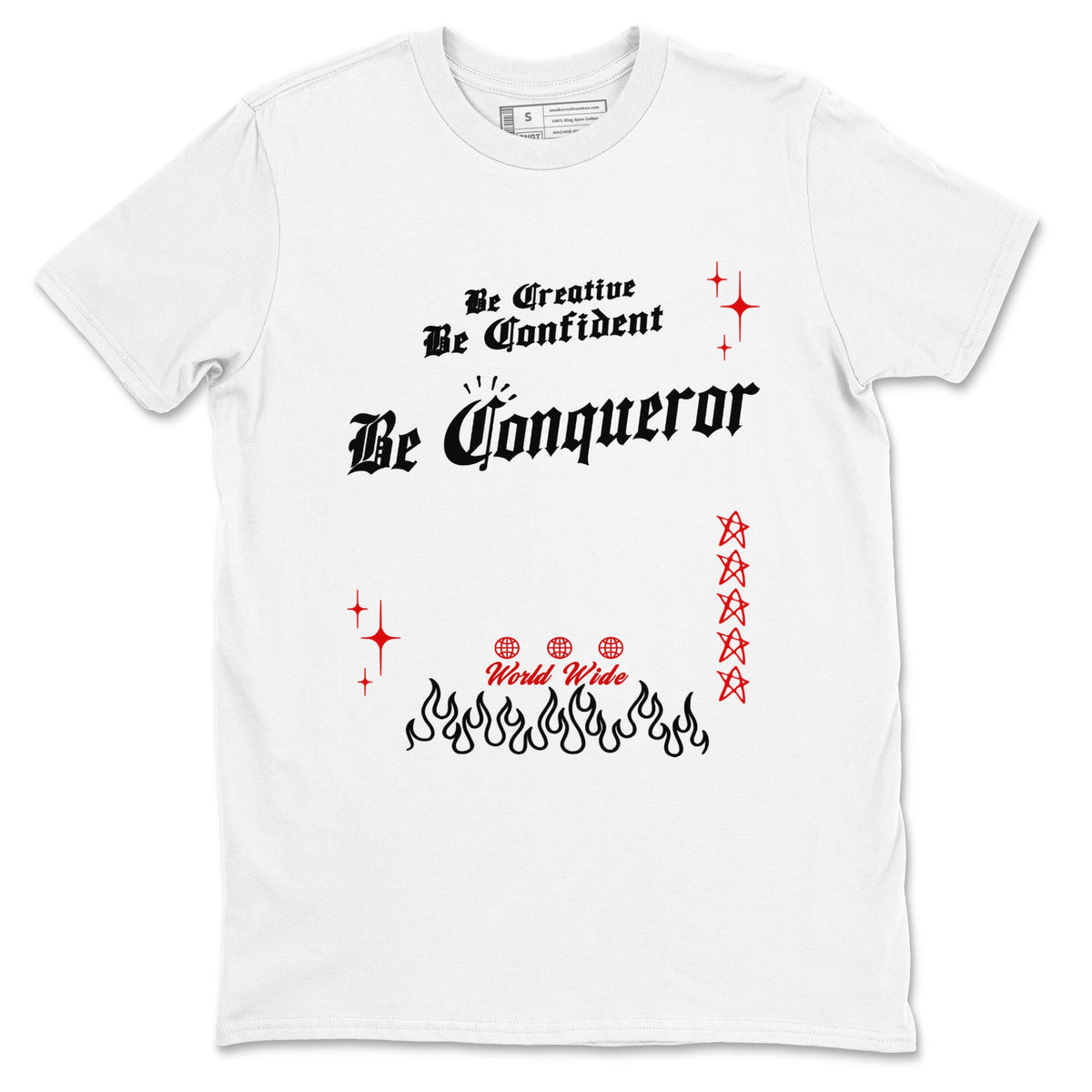 1s Black Toe Reimagined shirts to match jordans Be Conqueror sneaker match tees Air Jordan 1 Black Toe Reimagined match shoes to clothes Drip Gear Zone unisex cotton White 2 shirts