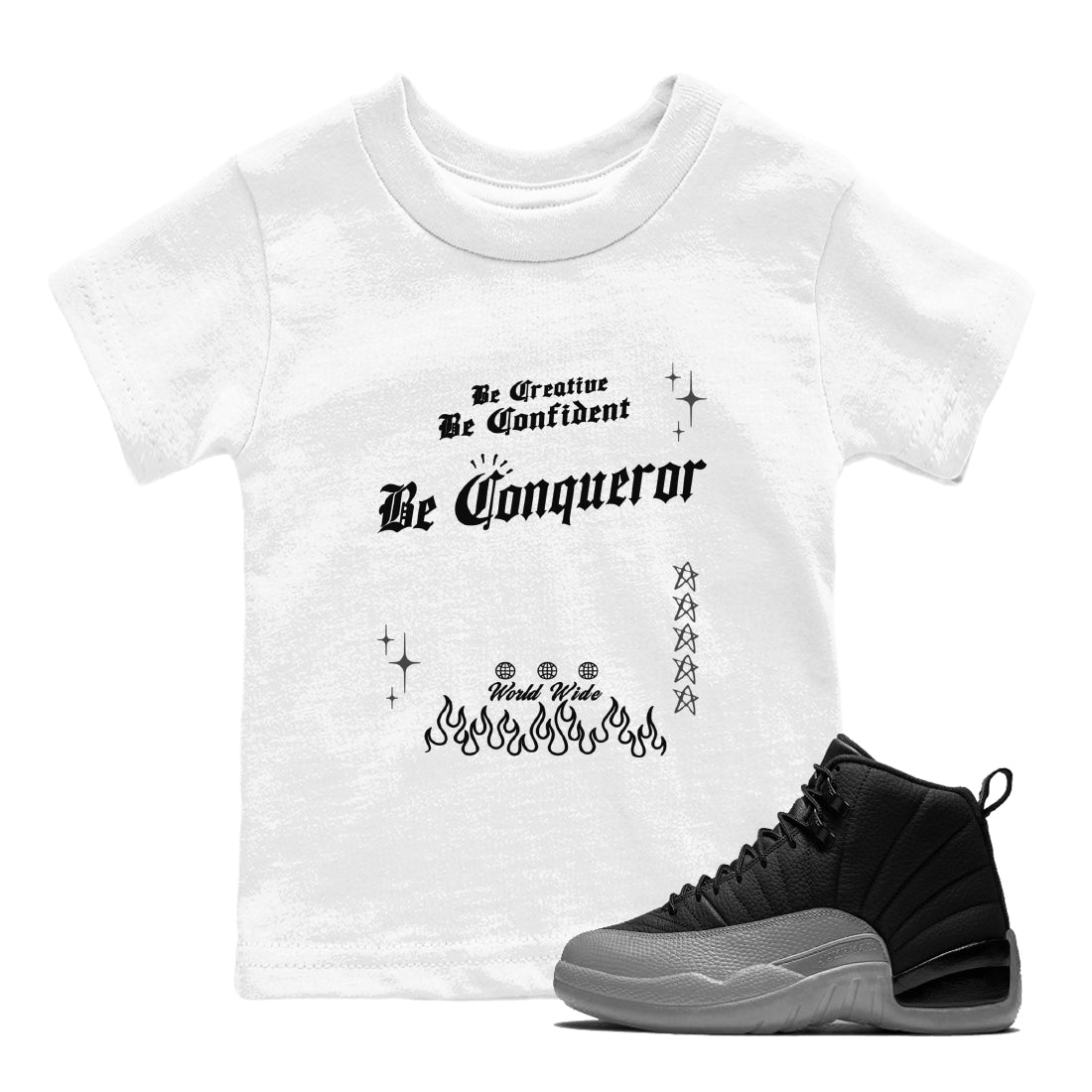 12s Black Wolf Grey shirts to match jordans Be Conqueror sneaker match tees 12s Barons match shoes to clothes Drip Gear Zone Youth Baby White 1 tee