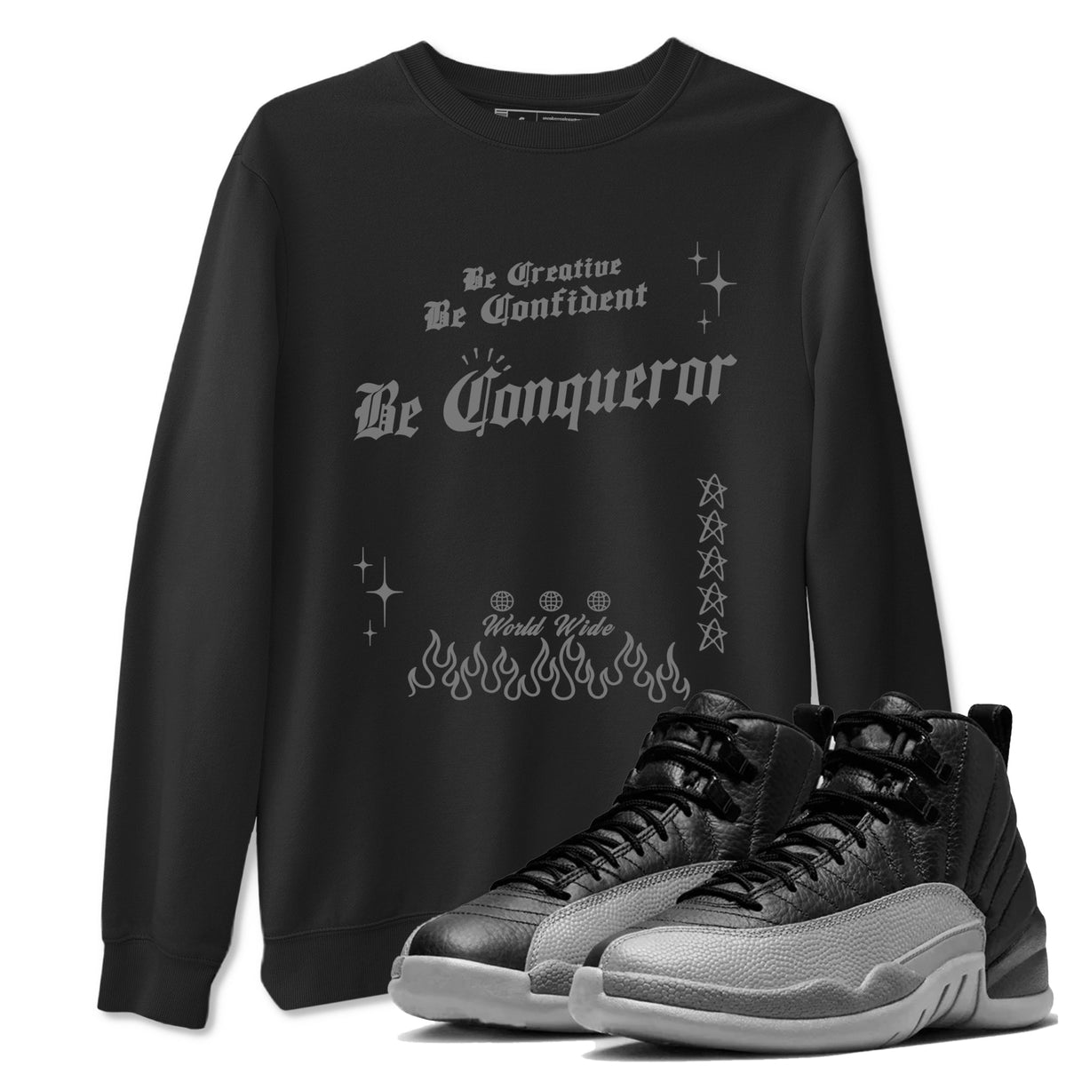 12s Black Wolf Grey shirts to match jordans Be Conqueror sneaker match tees 12s Barons match shoes to clothes Drip Gear Zone unisex cotton Black 1 shirts