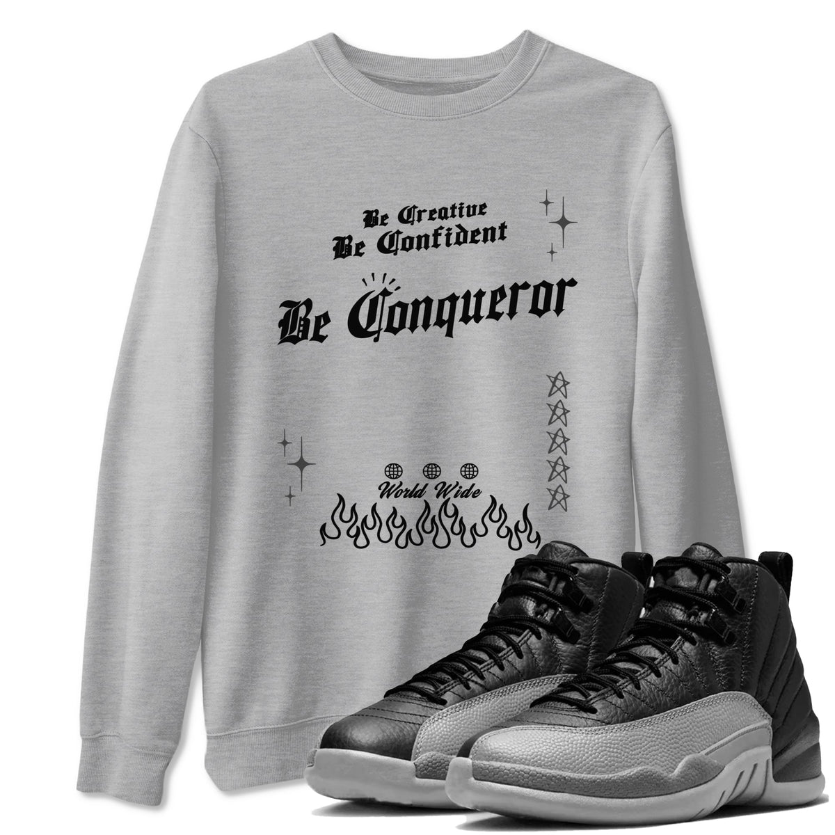 12s Black Wolf Grey shirts to match jordans Be Conqueror sneaker match tees 12s Barons match shoes to clothes Drip Gear Zone unisex cotton Heather Grey 1 shirts