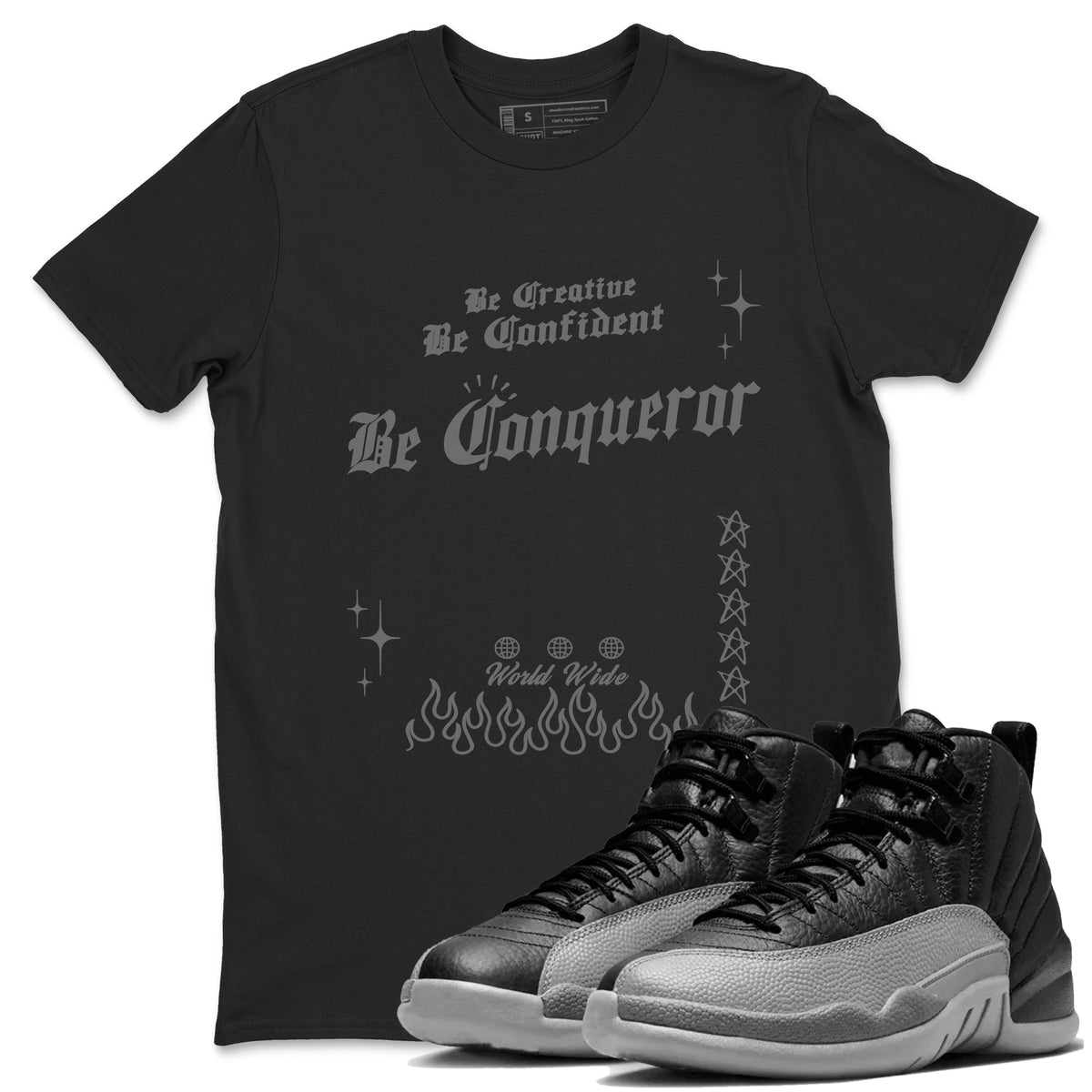 12s Black Wolf Grey shirts to match jordans Be Conqueror sneaker match tees 12s Barons match shoes to clothes Drip Gear Zone unisex cotton Black 1 shirts