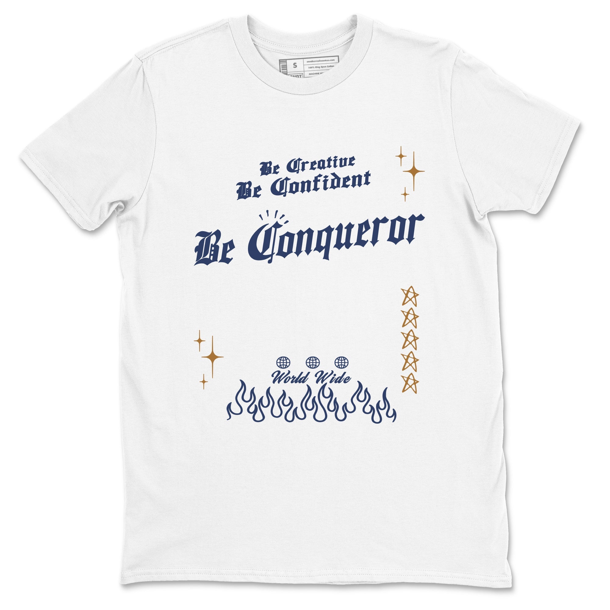 13s Midnight Navy shirts to match jordans Be Conqueror sneaker match tees Air Jordan 13 Midnight Navy match shoes to clothes Drip Gear Zone unisex cotton White 2 shirts