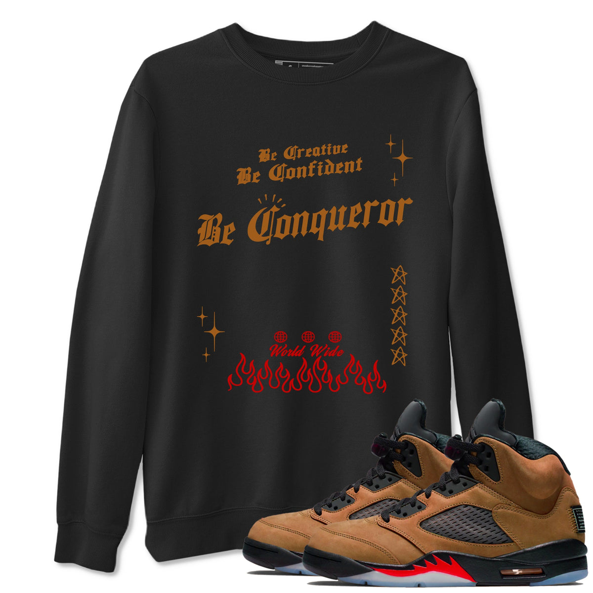 5s Archaeo Brown shirts to match jordans Be Conqueror sneaker match tees Air Jordan 5 Archaeo Brown match shoes to clothes Drip Gear Zone unisex cotton Black 1 shirts