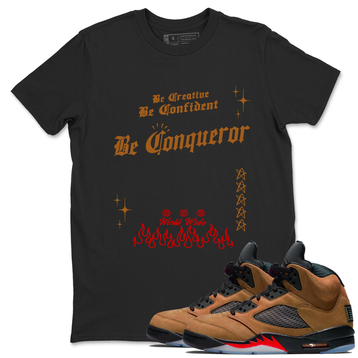 5s Archaeo Brown shirts to match jordans Be Conqueror sneaker match tees Air Jordan 5 Archaeo Brown match shoes to clothes Drip Gear Zone unisex cotton Black 1 shirts